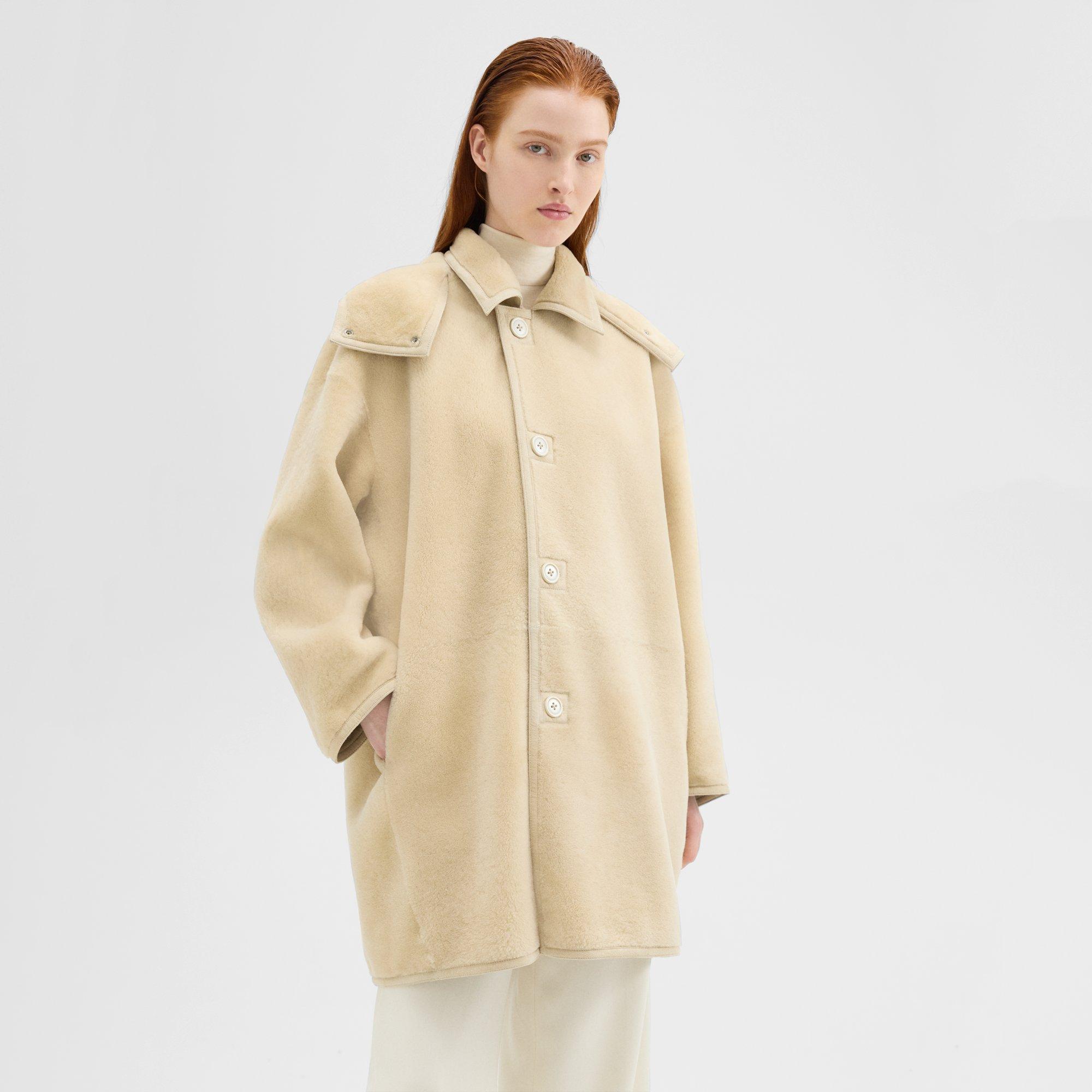 Hooded Reversible Coat in Shearling