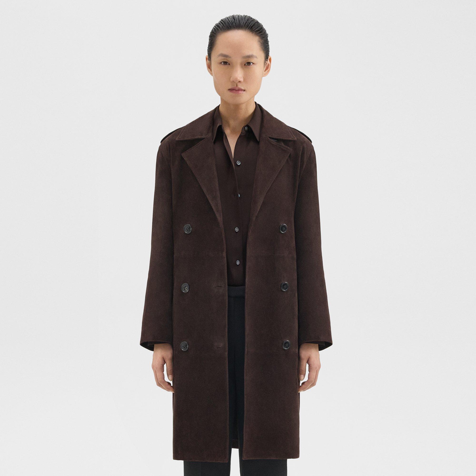 Theory Utility Trench Coat in Suede