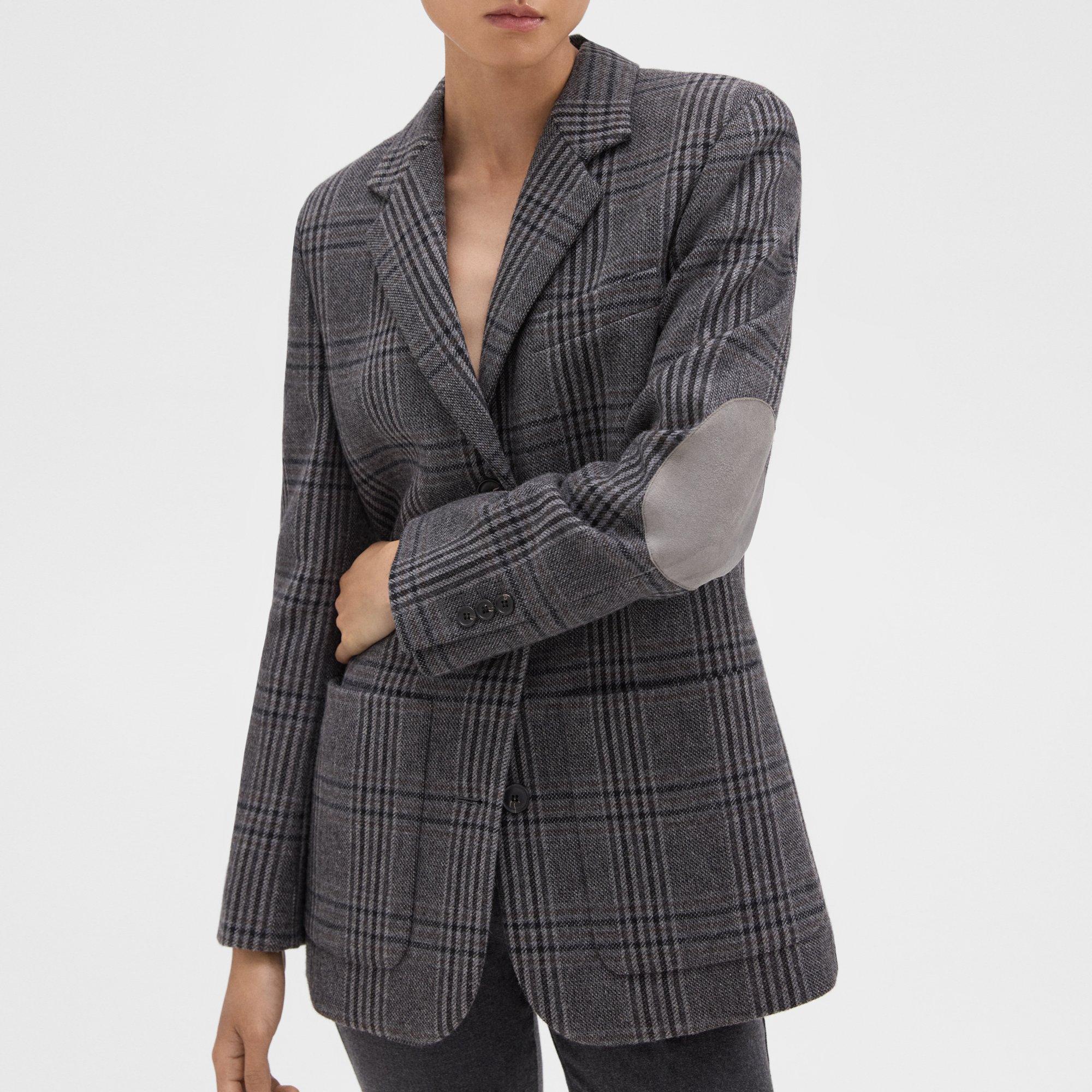 Women's plaid blazer deals with elbow patches