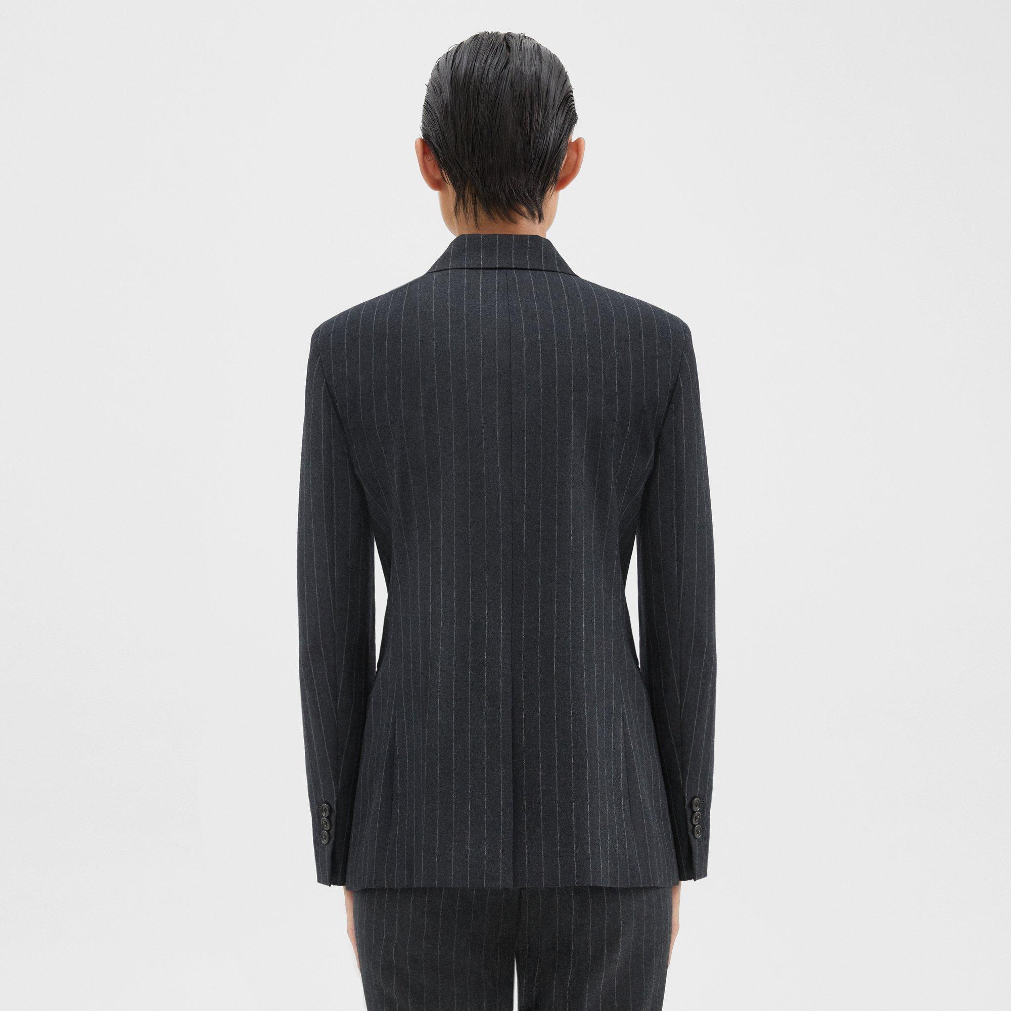 Double-Breasted Slim Blazer in Pinstripe Wool Flannel