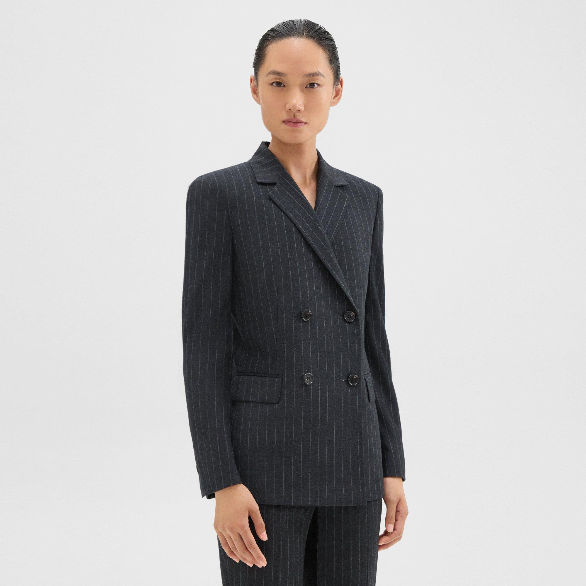 Double-Breasted Slim Blazer in Pinstripe Wool Flannel