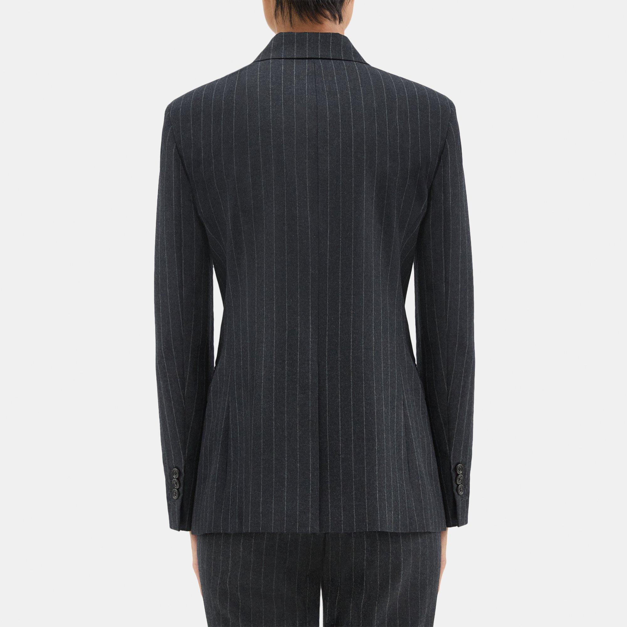 Double-Breasted Slim Blazer in Pinstripe Wool Flannel