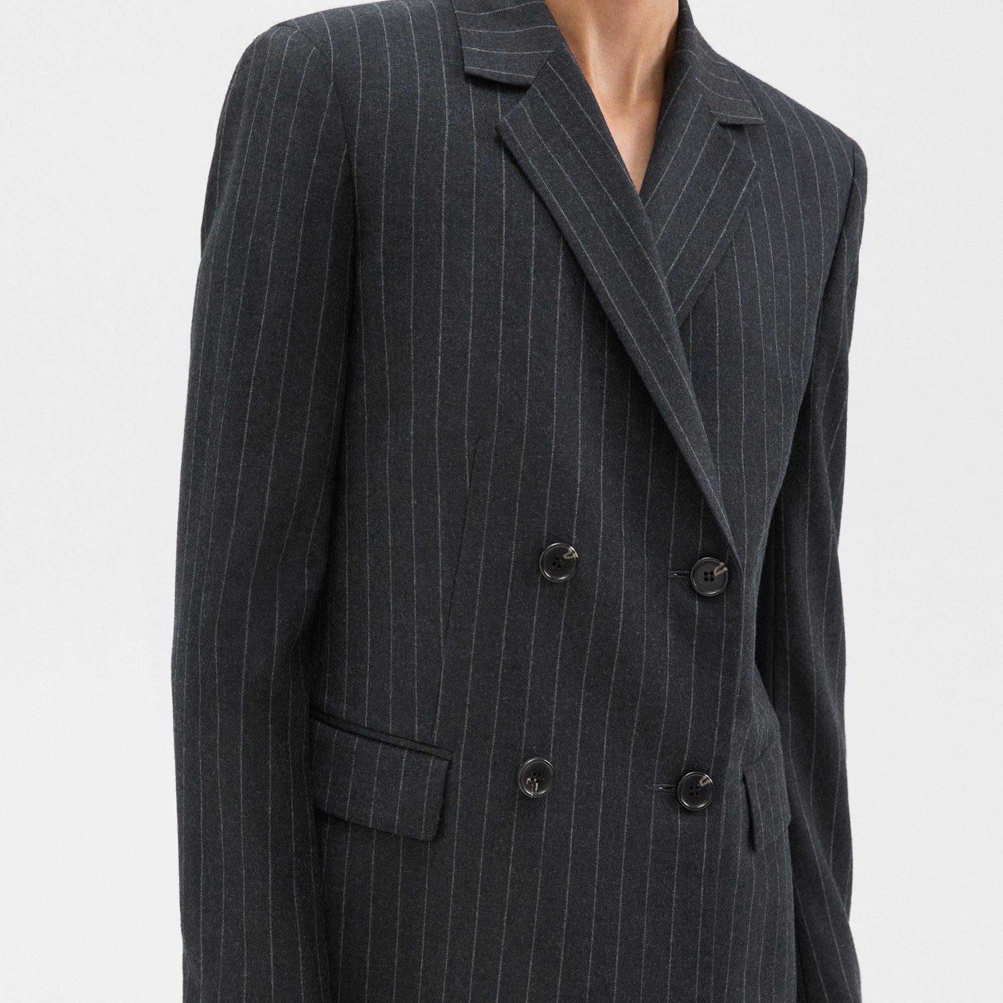 Double-Breasted Slim Blazer in Pinstripe Wool Flannel