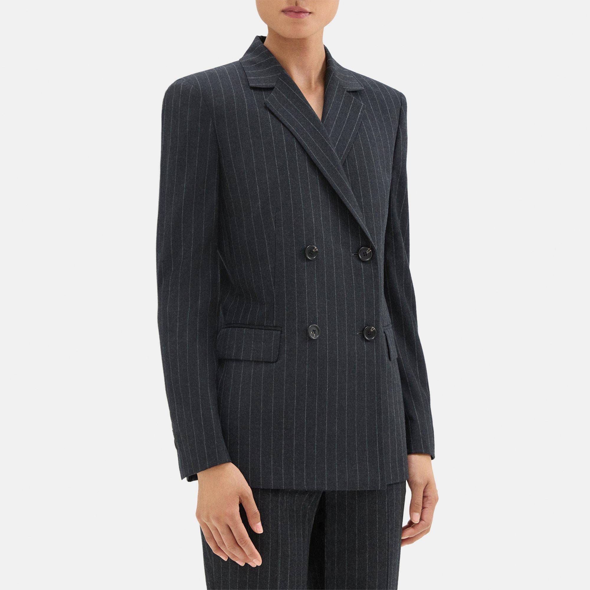 Double-Breasted Slim Blazer in Pinstripe Wool Flannel