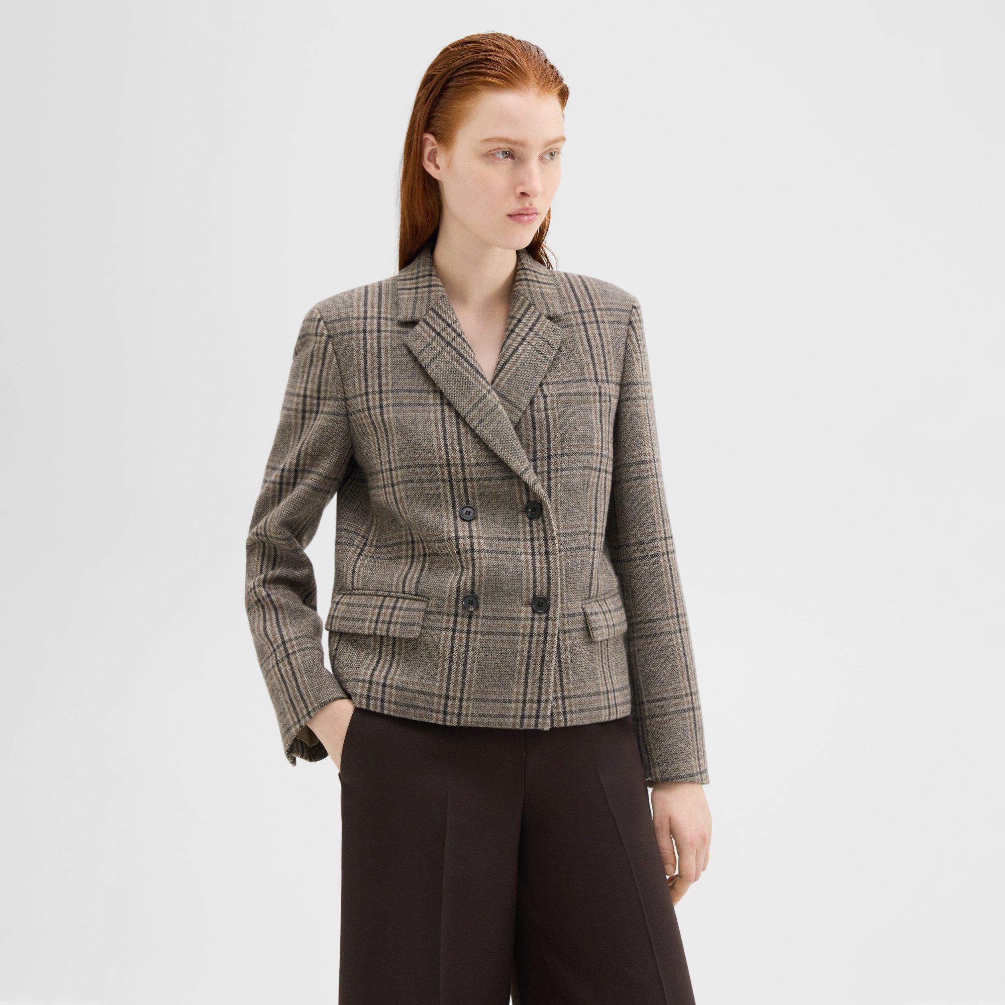 Zweireihiger Blazer aus karierter Flanell-Wollmischung