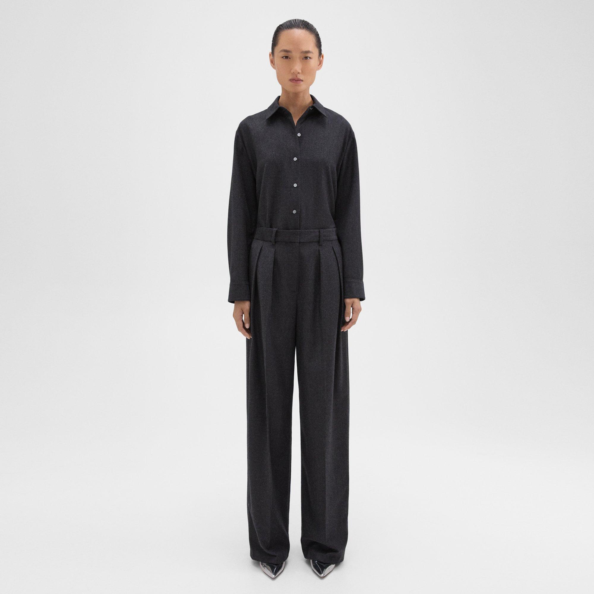 Theory Double Pleat Pant in Sleek Flannel