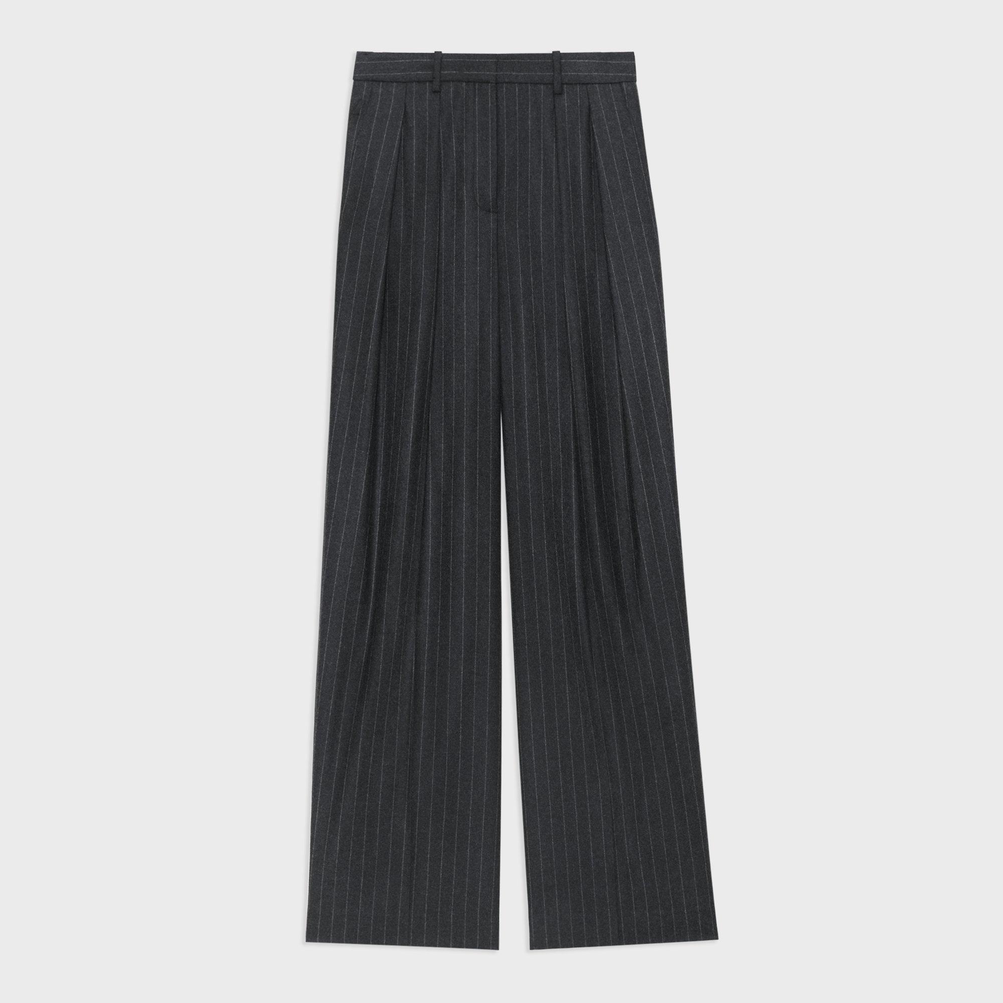 Double Pleat Pant in Pinstripe Wool Flannel