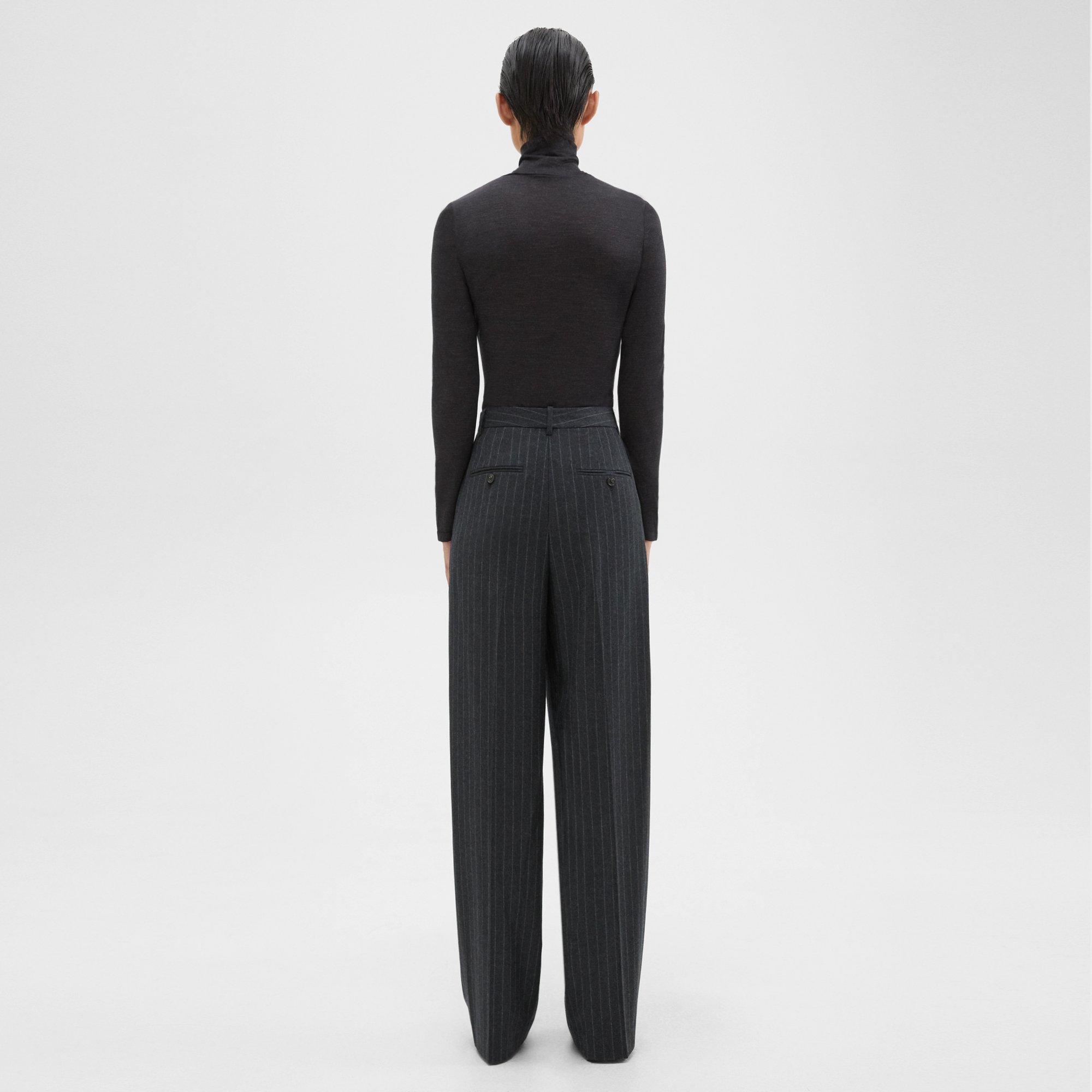 Double Pleat Pant in Pinstripe Wool Flannel