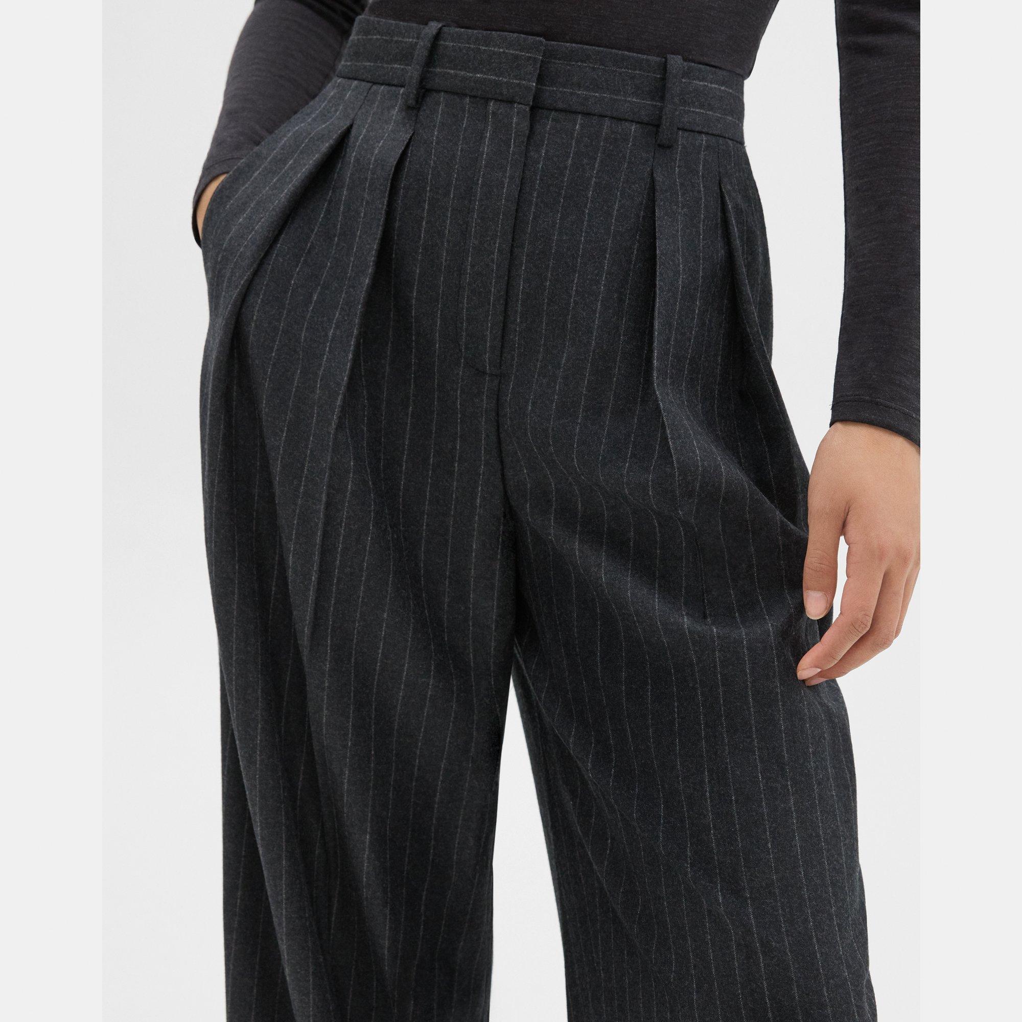 Double Pleat Pant in Pinstripe Wool Flannel