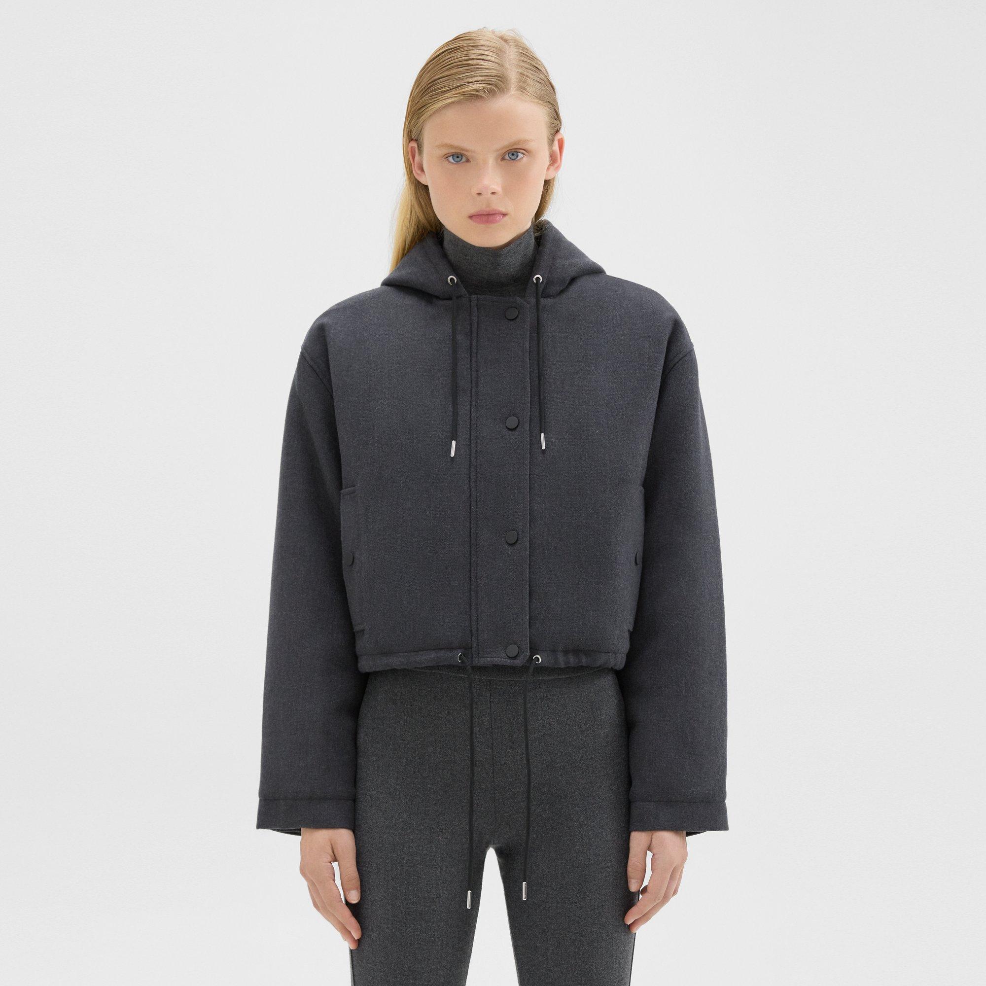 Theory Cropped Parka in Double-Face Wool Flannel