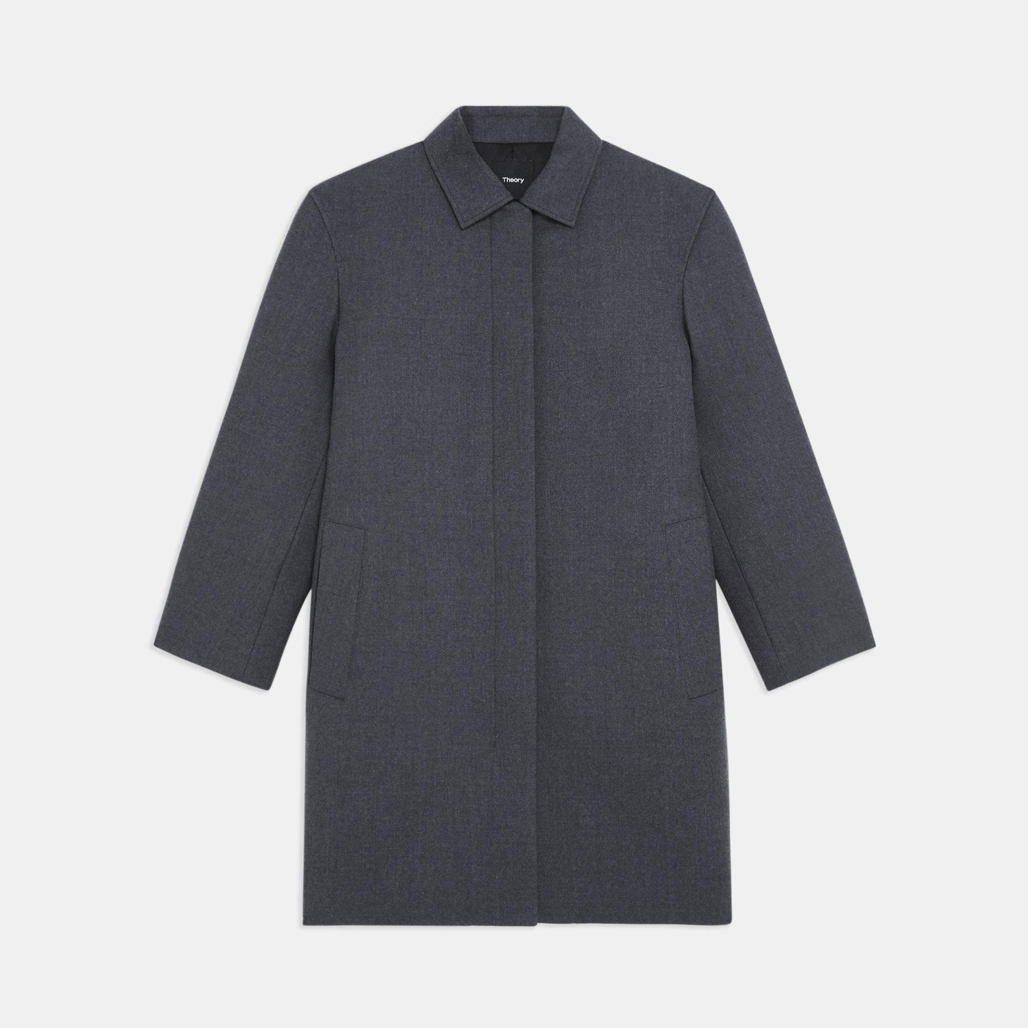 Straight Car Coat in Double-Face Wool Flannel