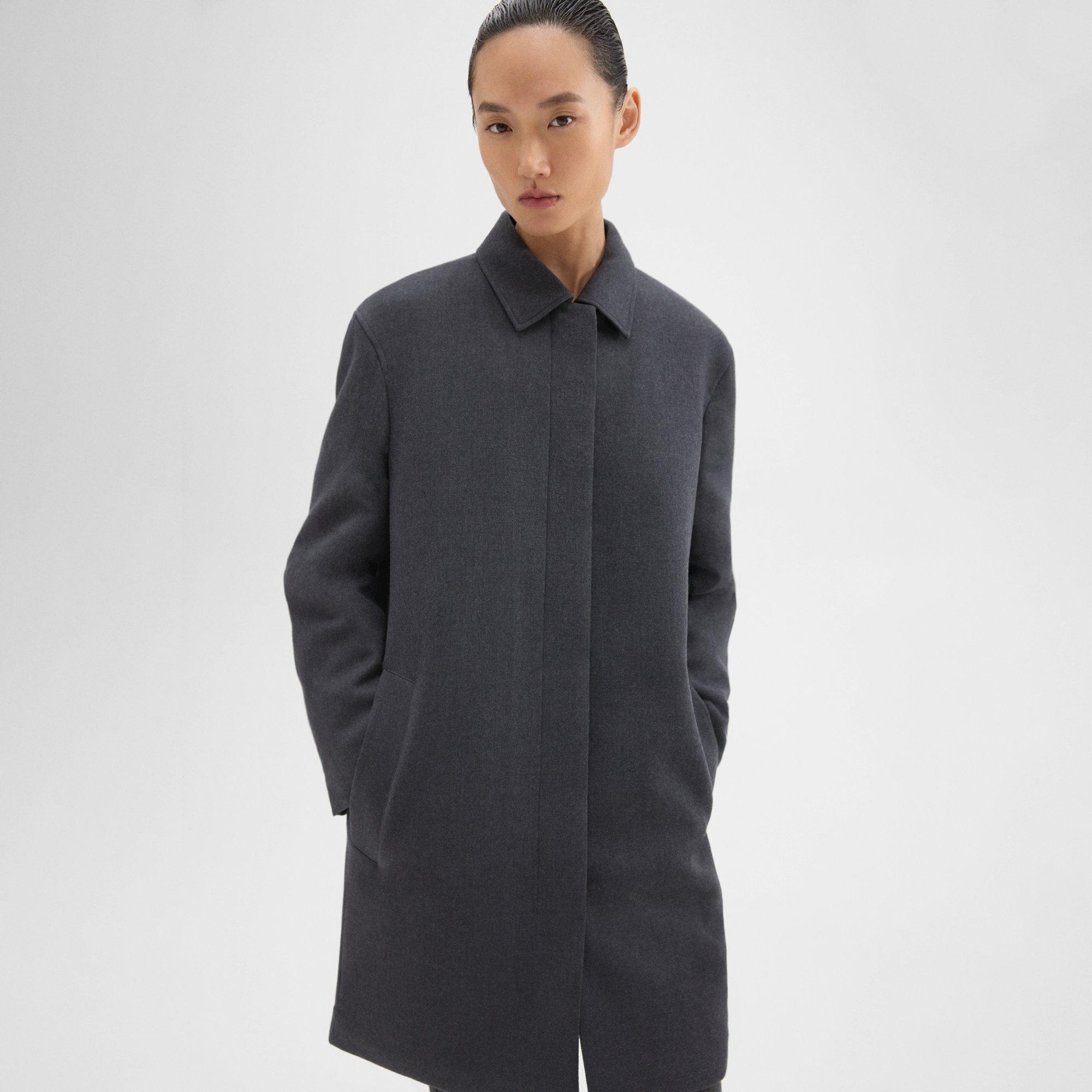 Straight Car Coat in Double-Face Wool Flannel