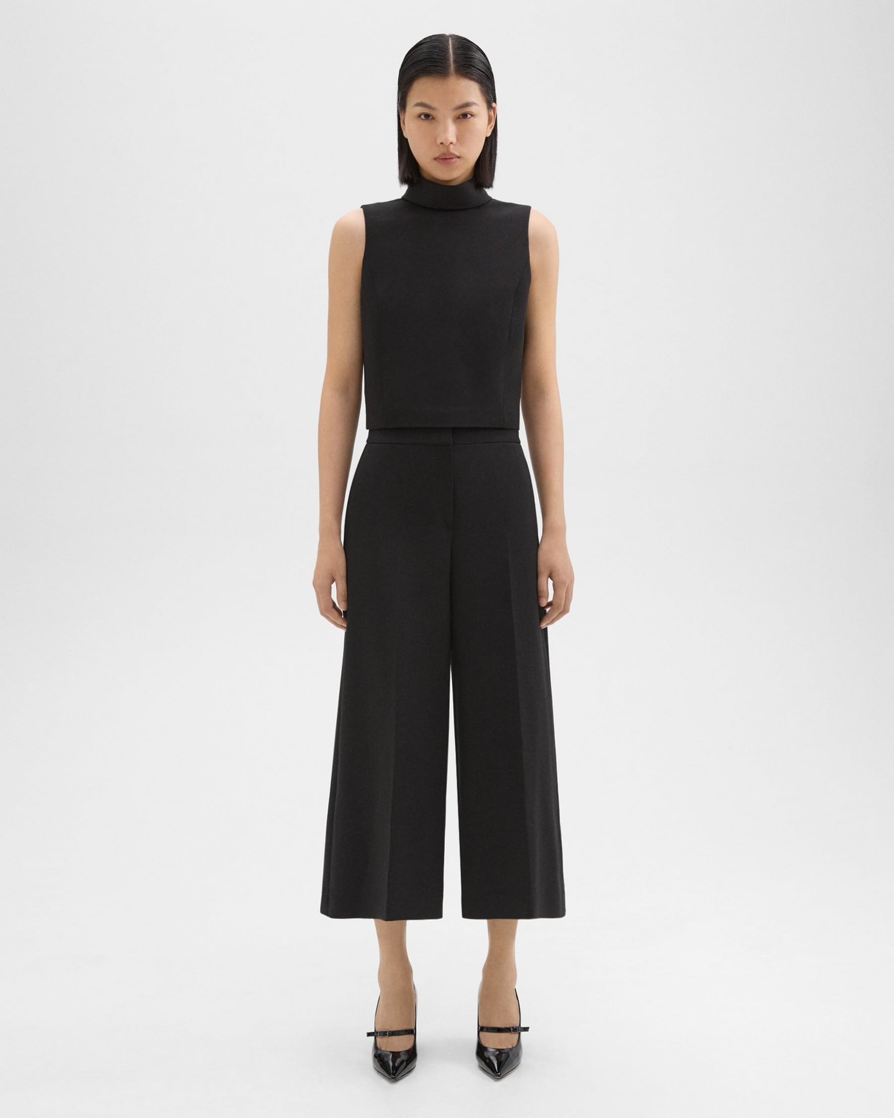 Theory Cropped Wide-Leg Pant in Double Weave