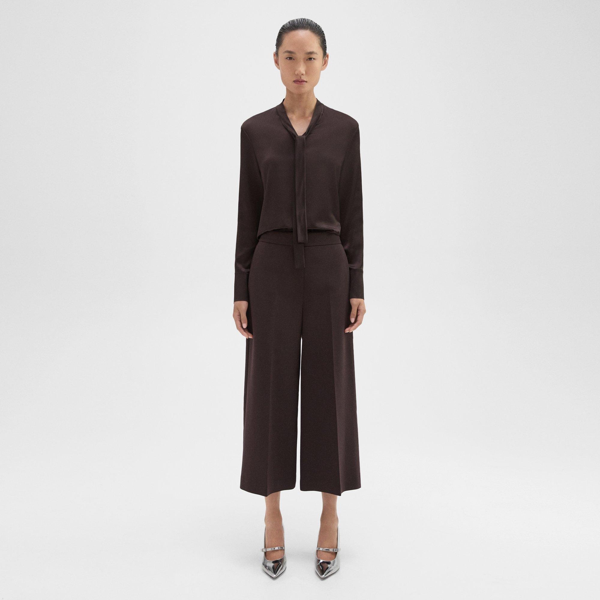 Theory Cropped Wide-Leg Pant in Double Weave