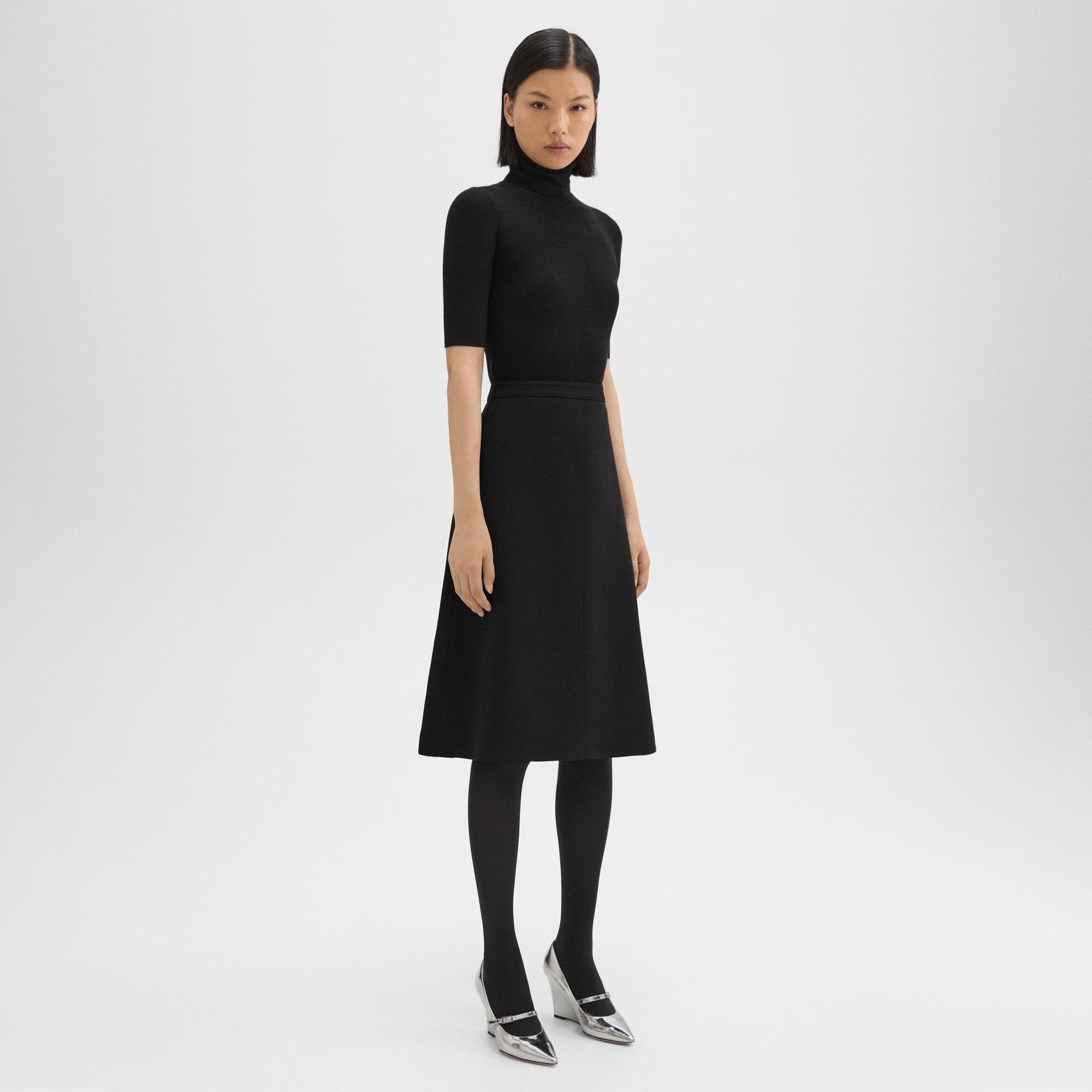 Flared Midi Skirt in Double Weave