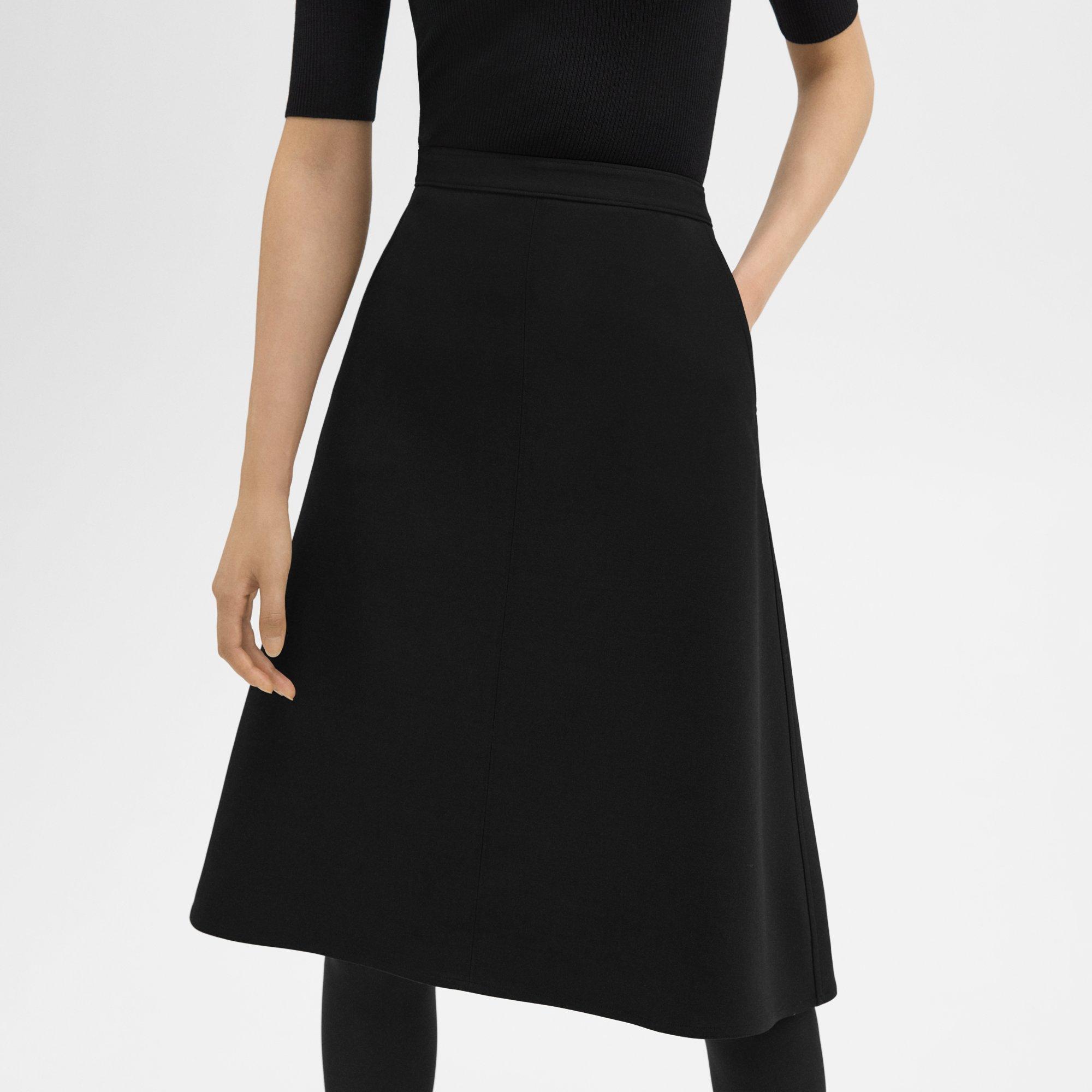 Flared Midi Skirt in Double Weave
