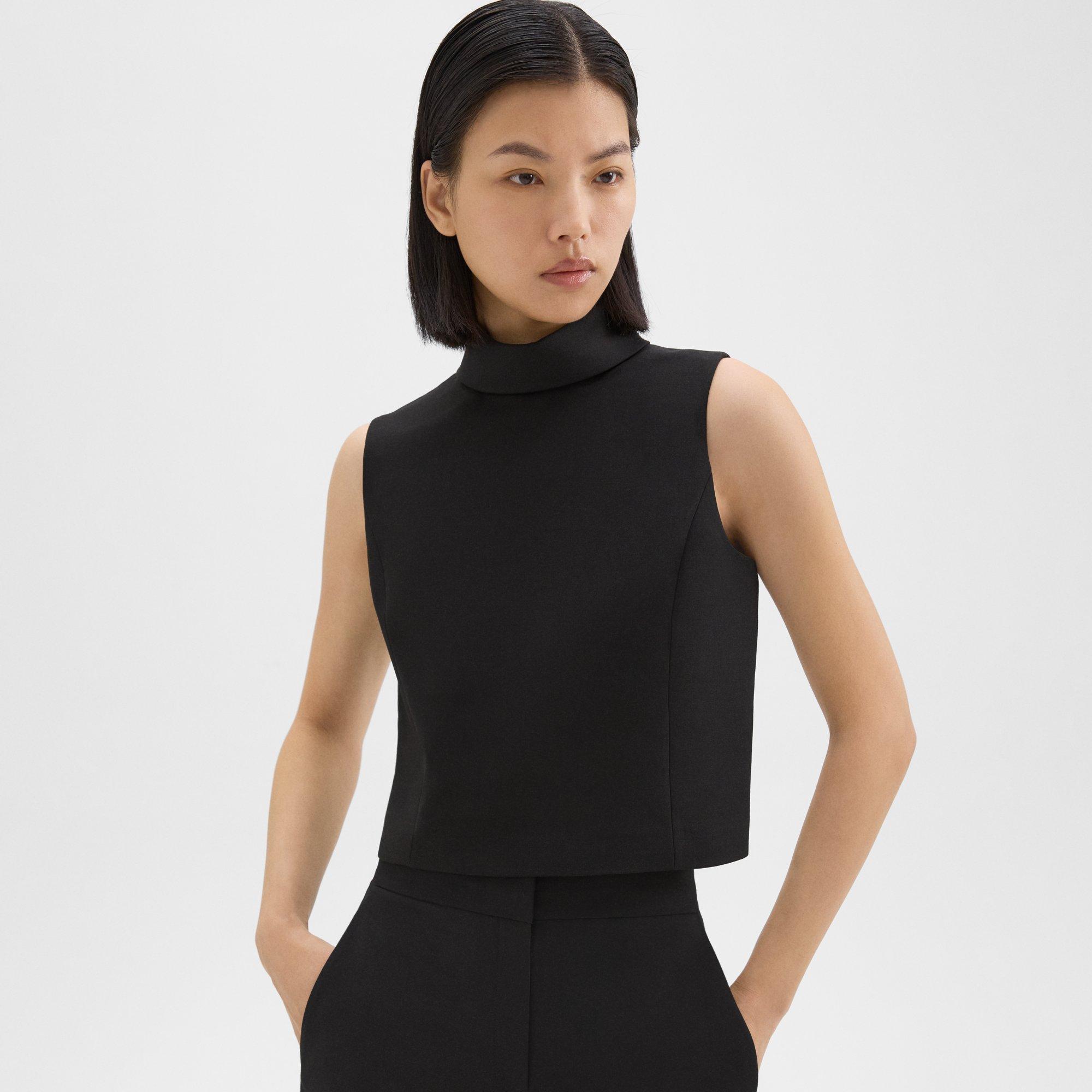 Cropped Roll Neck Top in Double Weave