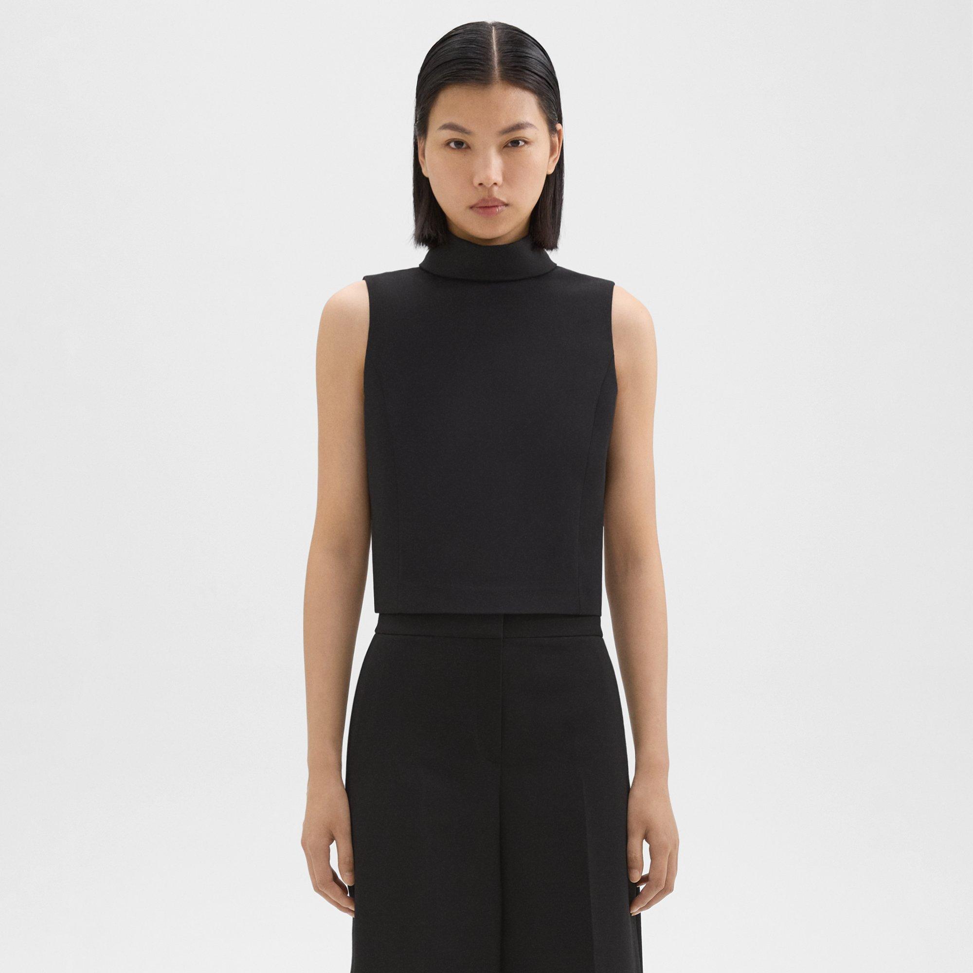 Theory Cropped Roll Neck Top in Double Weave