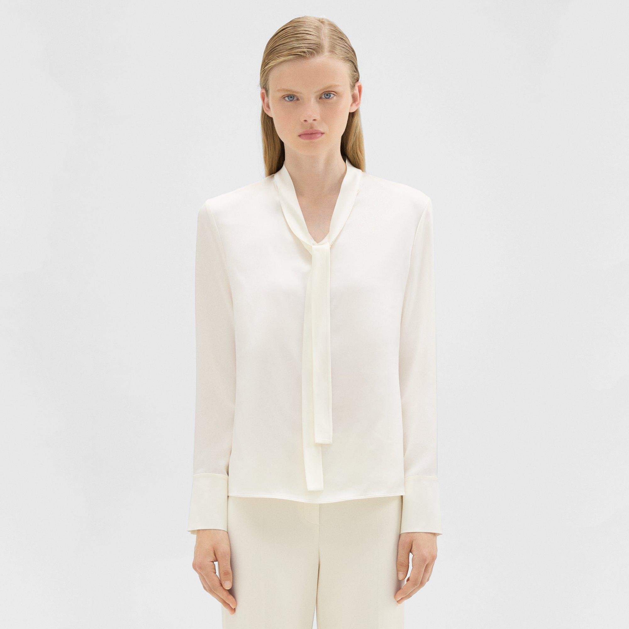 Theory Tie Neck Blouse in Satin