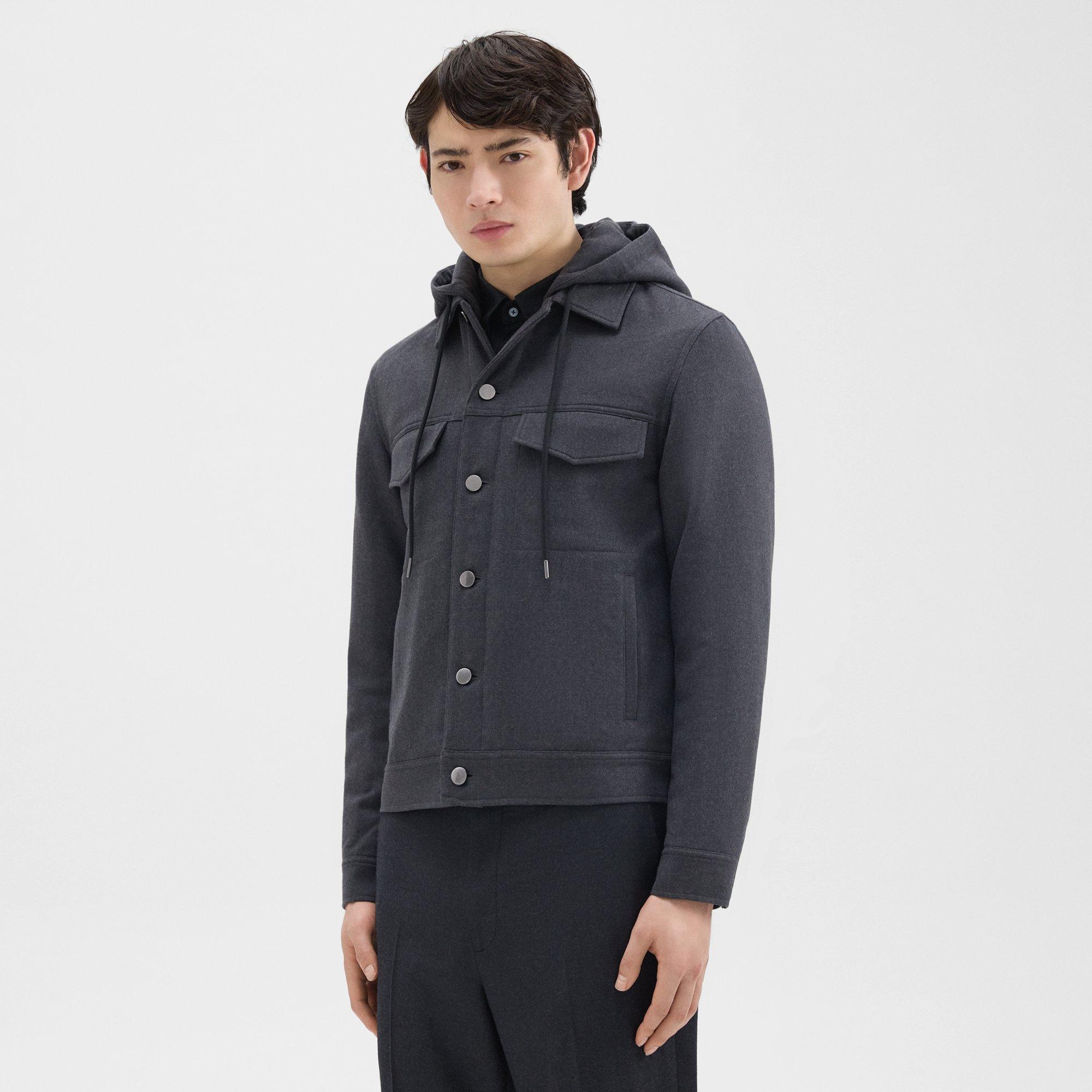 Damien Hooded Jacket in Double-Face Wool Flannel