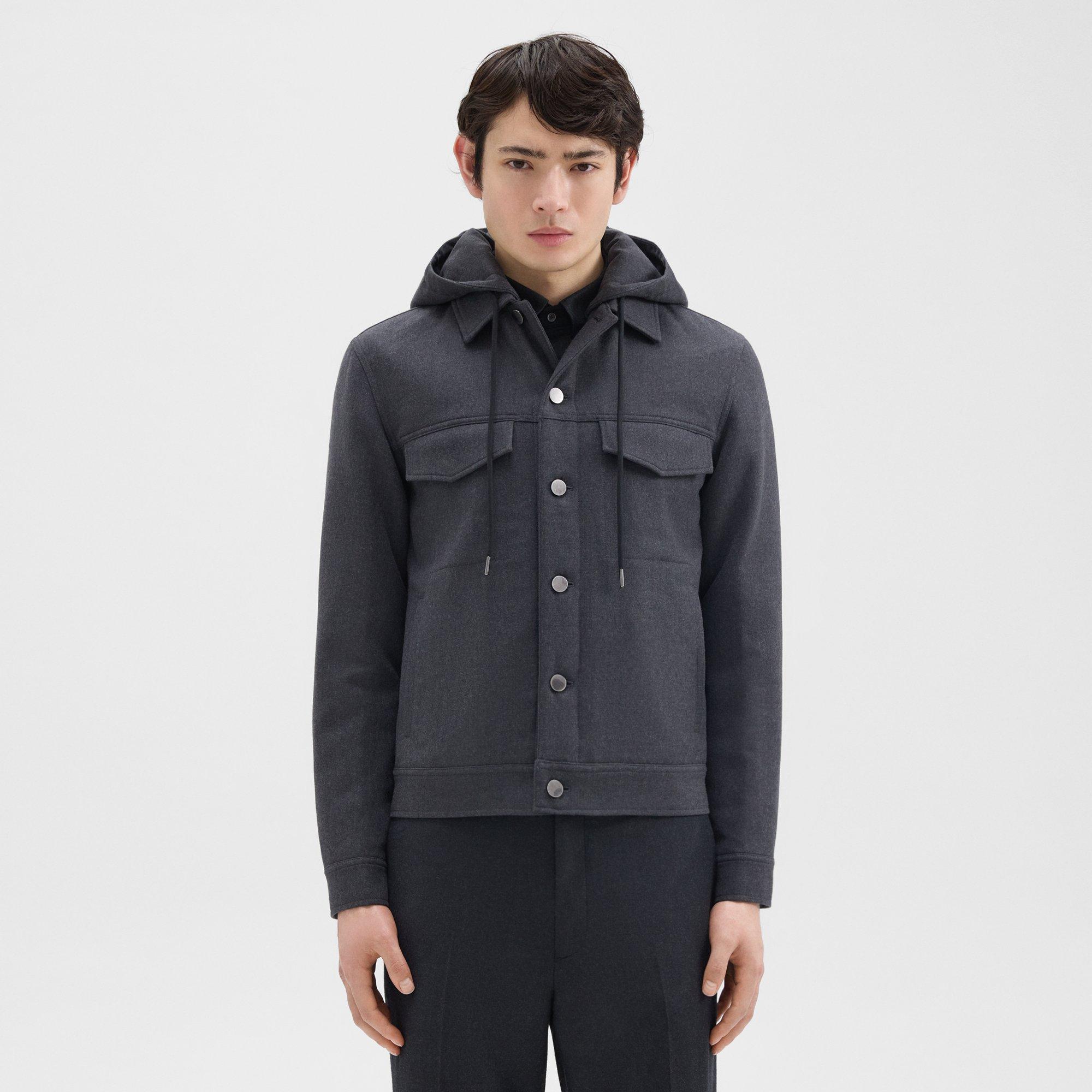 Theory Damien Hooded Jacket in Double-Face Wool Flannel