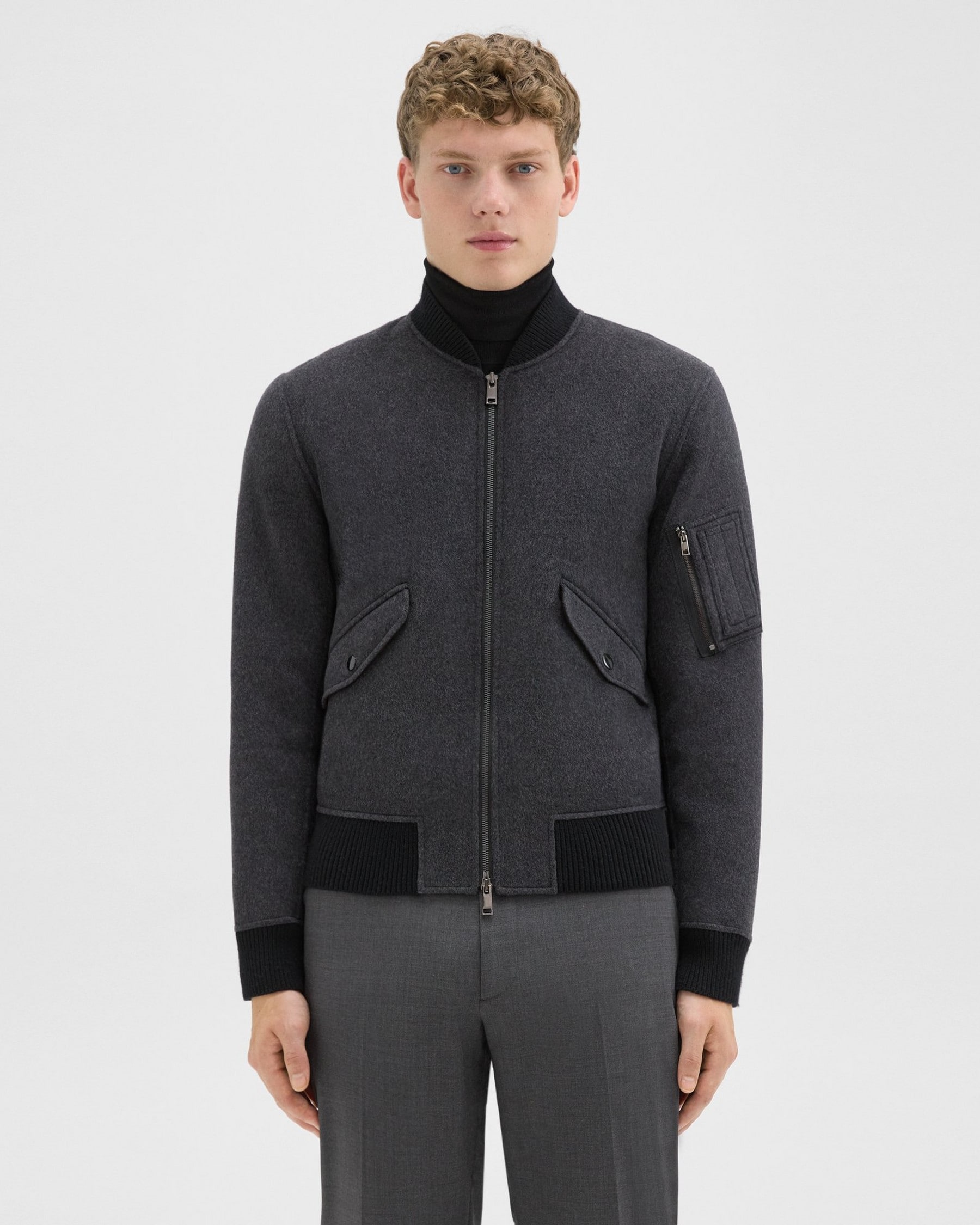 Theory Flight Bomber Jacket in Double-Face Wool-Cashmere