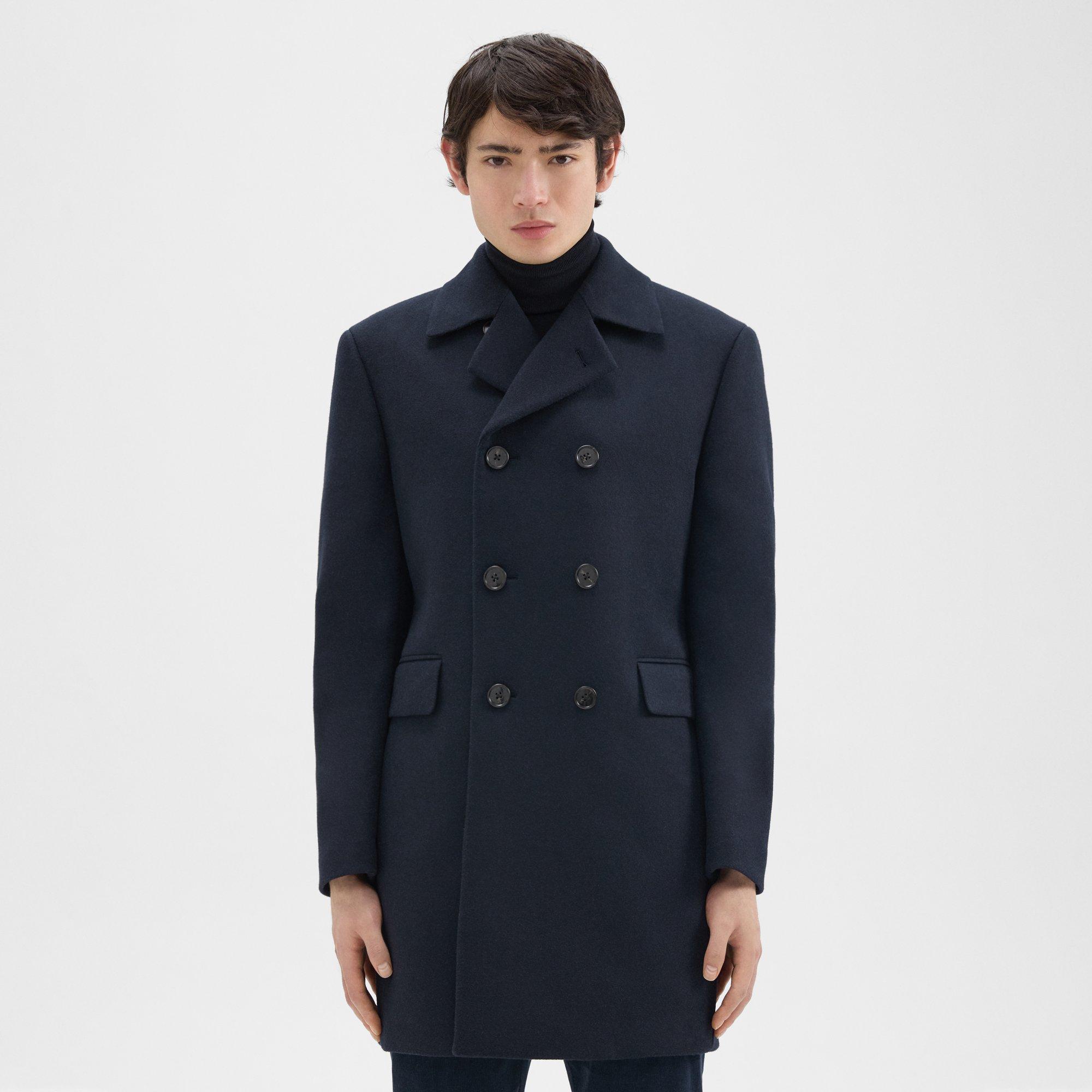 Theory Krasner Double-Breasted Coat in Recycled Wool-Blend Melton