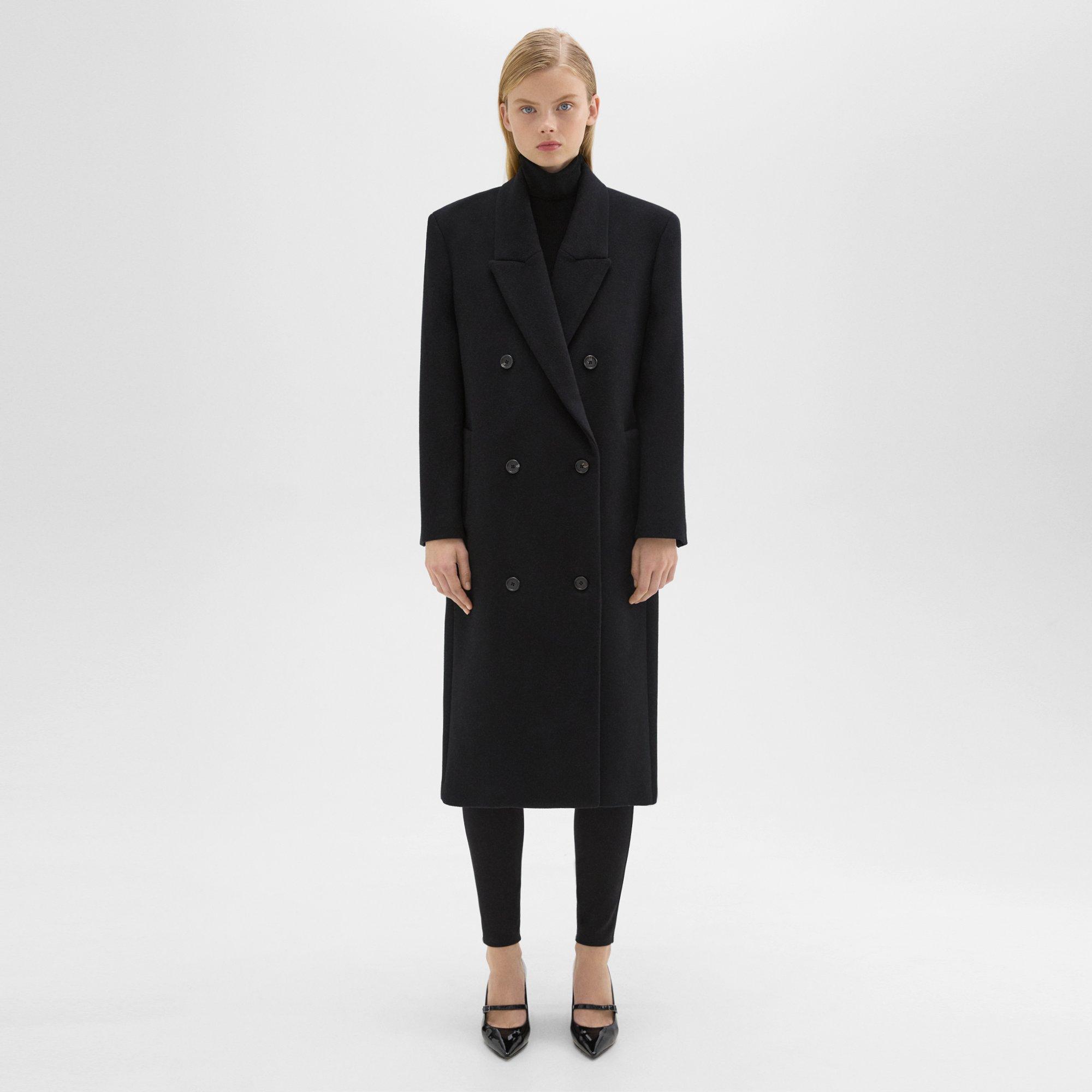 Recycled Wool-Blend Melton Double-Breasted Coat | Theory