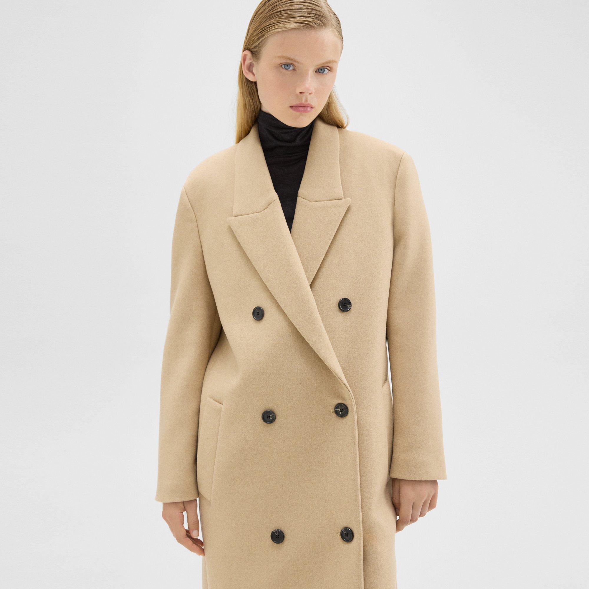 Recycled Wool-Blend Melton Double-Breasted Coat | Theory