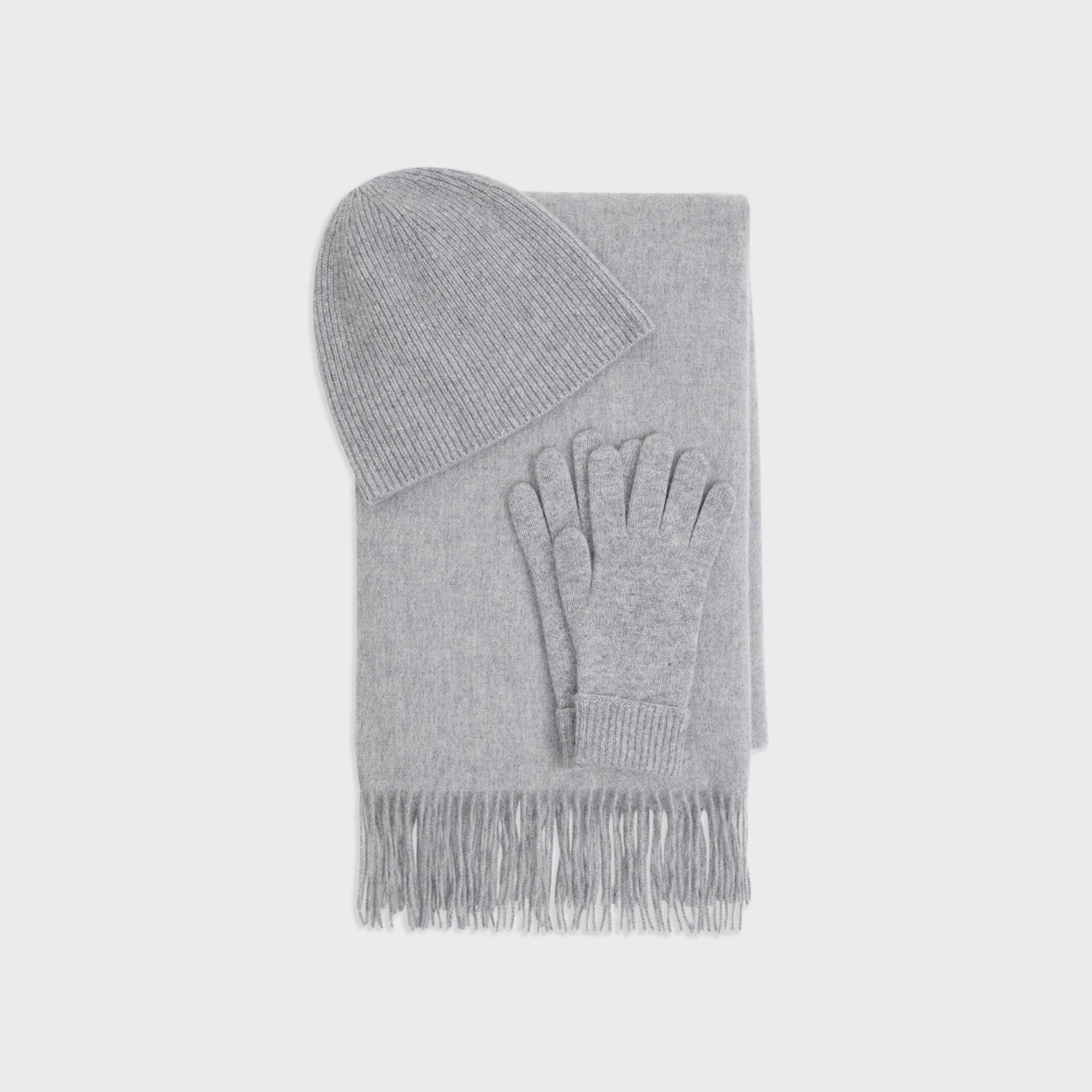 Ladies Grey Knitted Beanie Hat Scarf & Gloves Set by Totes