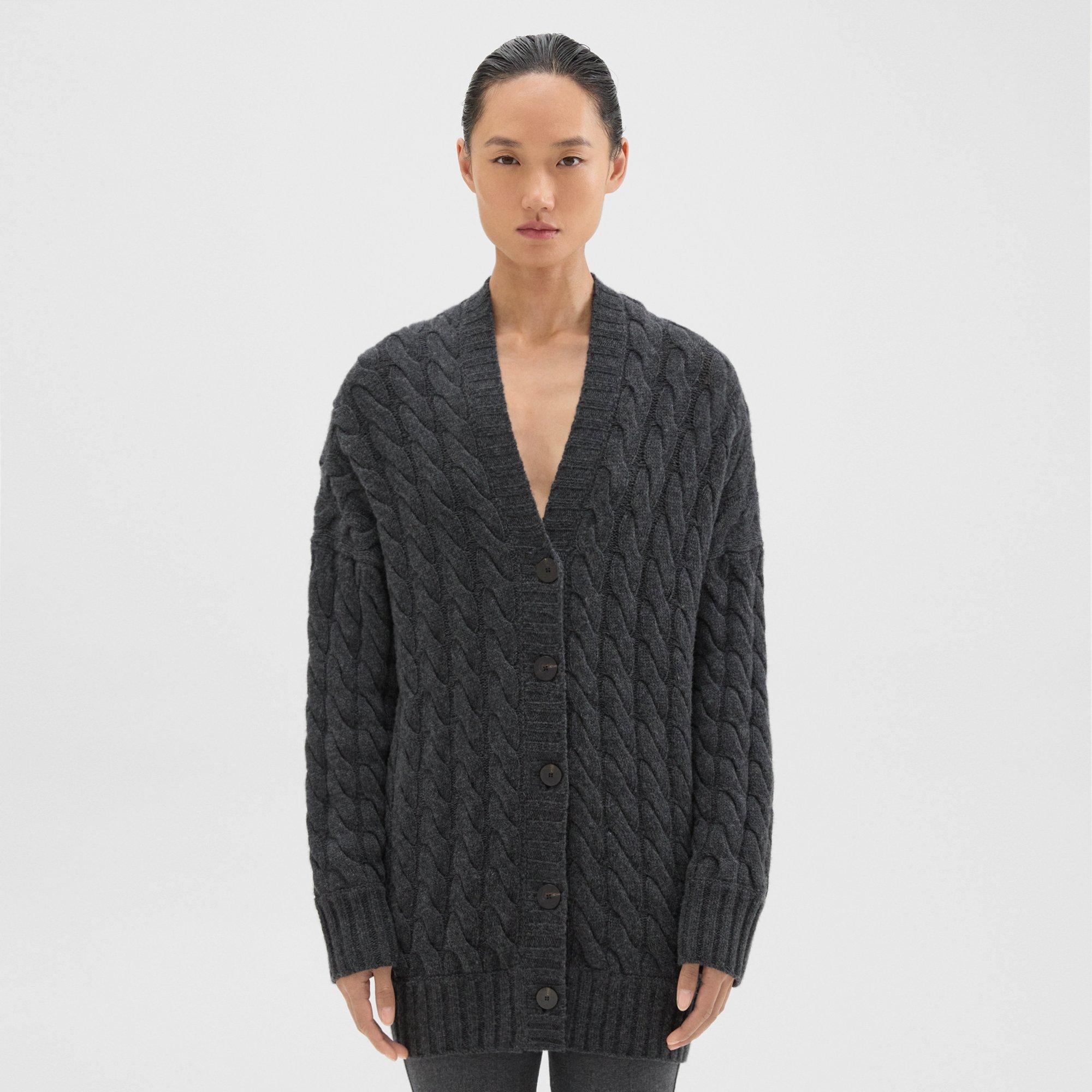 Theory Cable Knit Cardigan in Felted Wool-Cashmere