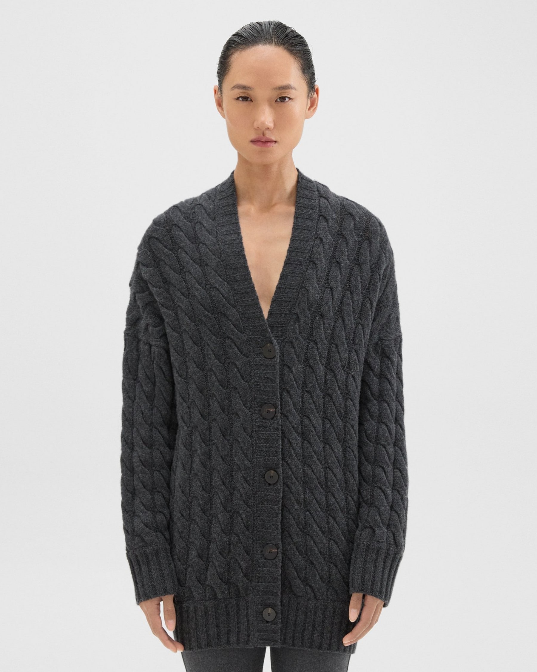 Theory Cable Knit Cardigan in Felted Wool-Cashmere