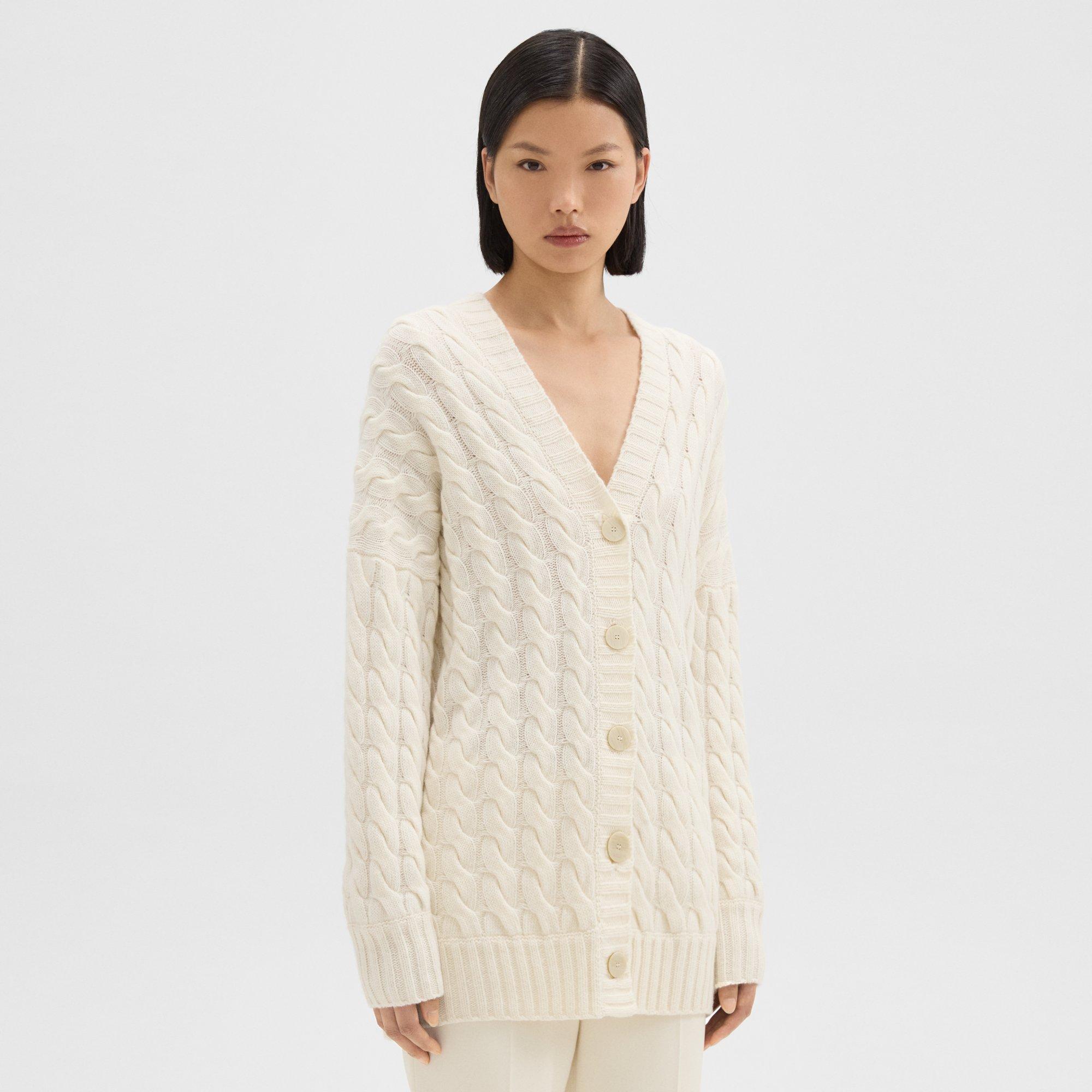 Cable Knit Cardigan in Felted Wool-Cashmere