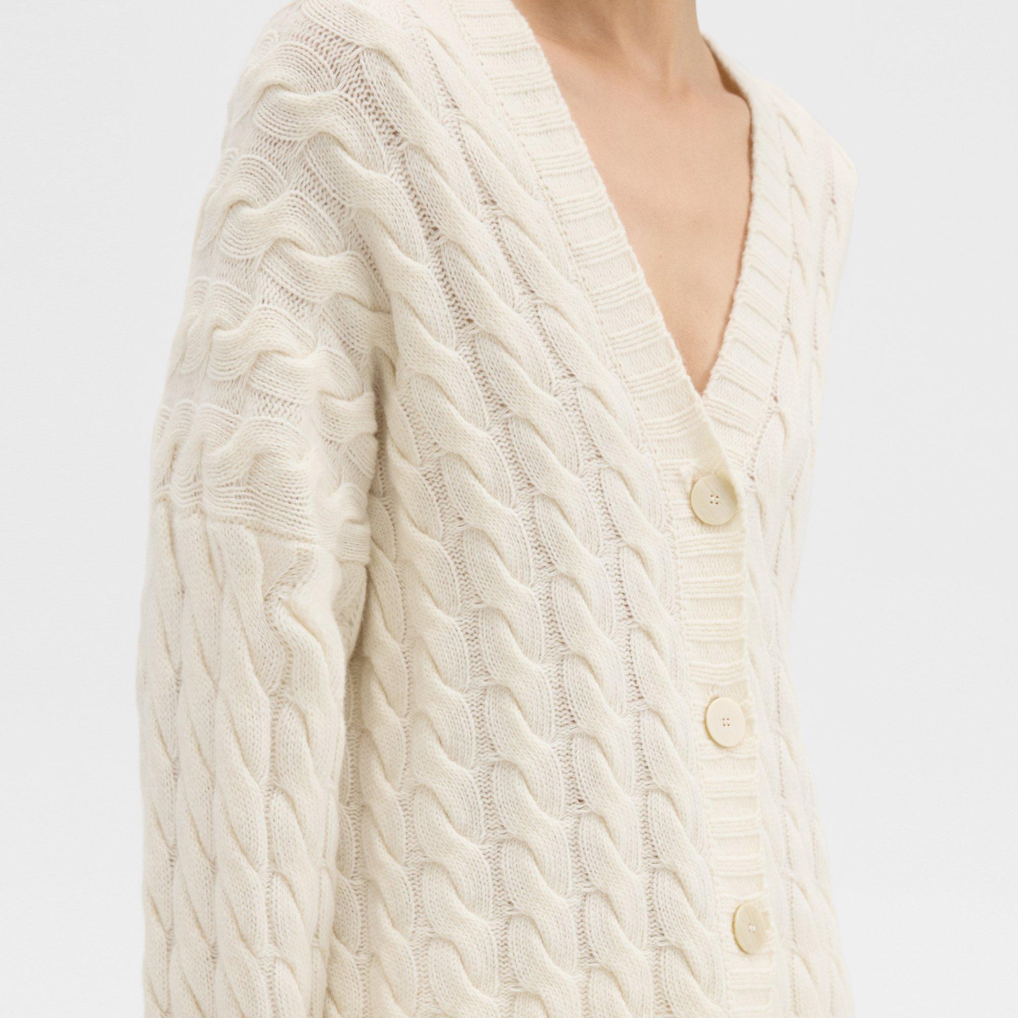 Felted Wool-Cashmere Cable Knit Cardigan | Theory