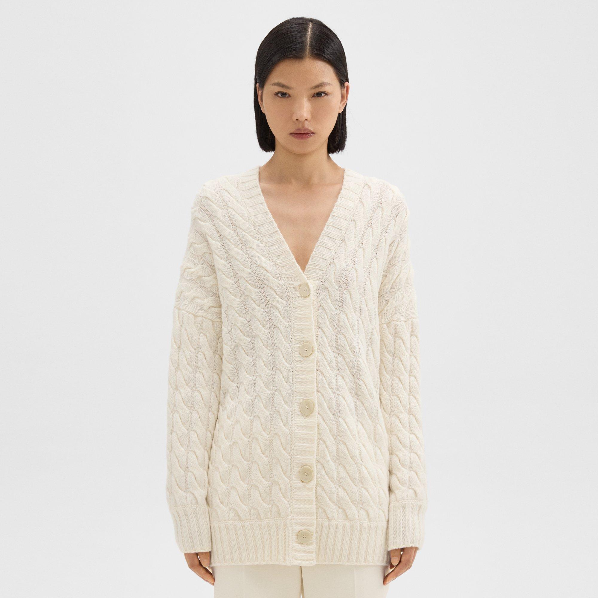 Theory Cable Knit Cardigan in Felted Wool-Cashmere
