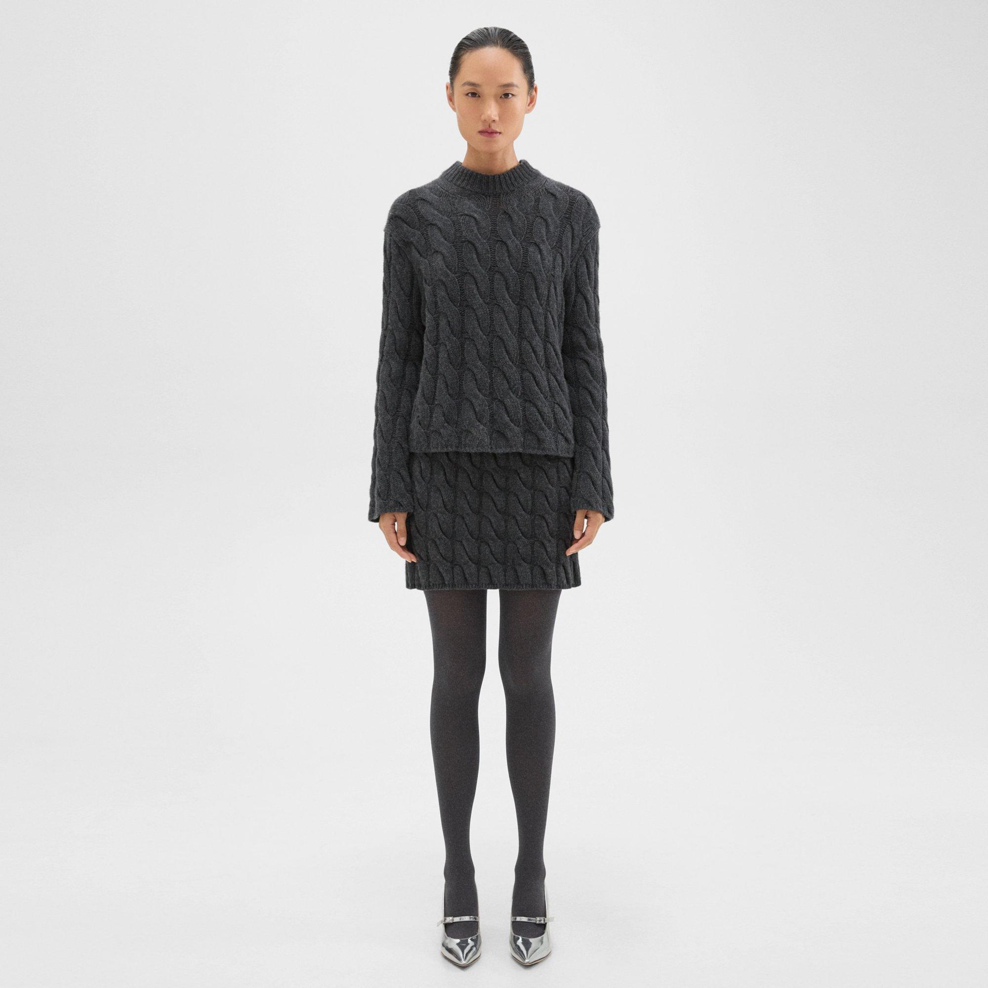 Cable Knit Mini Skirt in Felted Wool-Cashmere