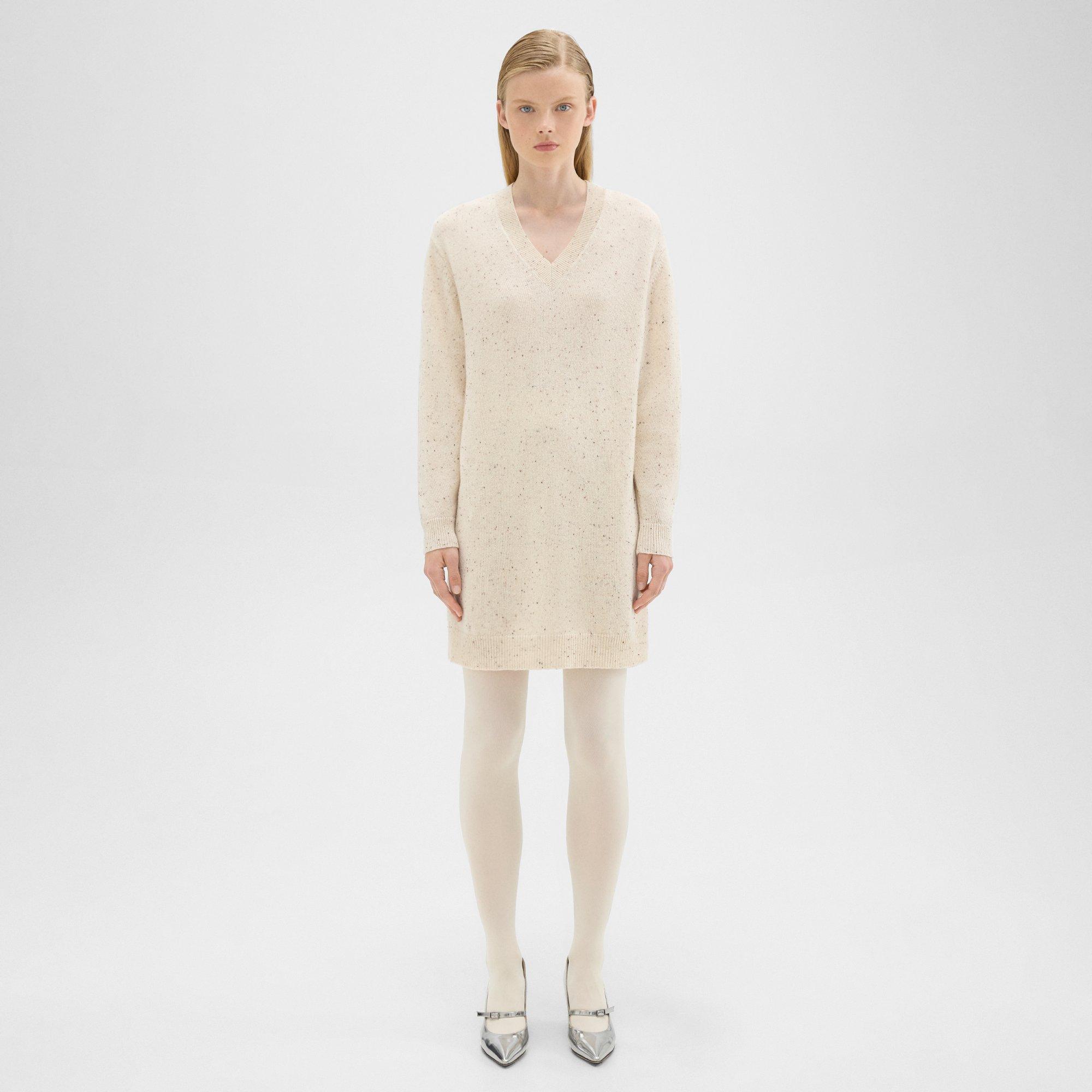 Theory V-Neck Sweater Dress in Donegal Wool-Cashmere