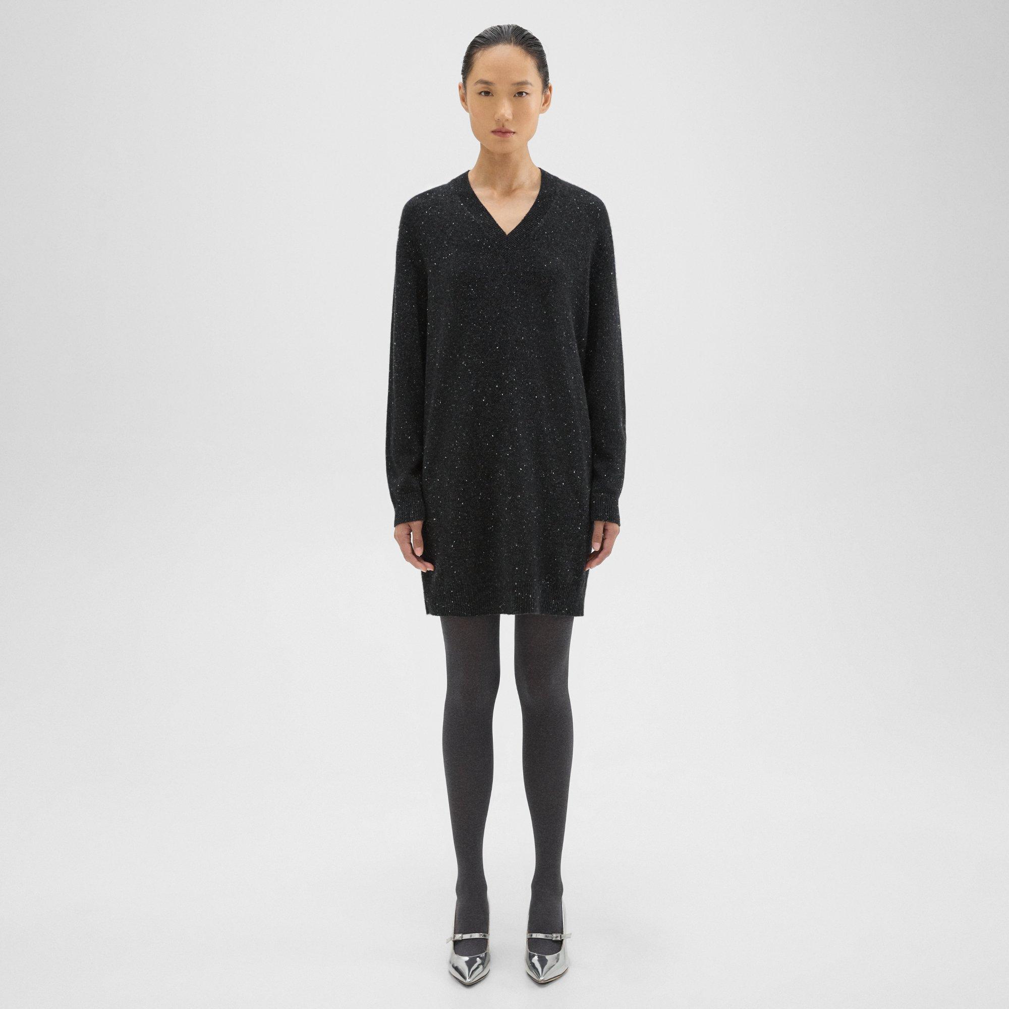 Theory V-Neck Sweater Dress in Donegal Wool-Cashmere