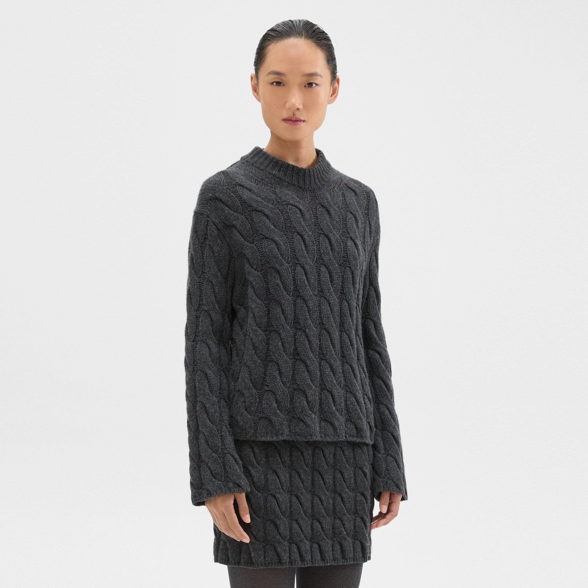 Felted Wool Cashmere Cable Knit Mock Neck Sweater Theory