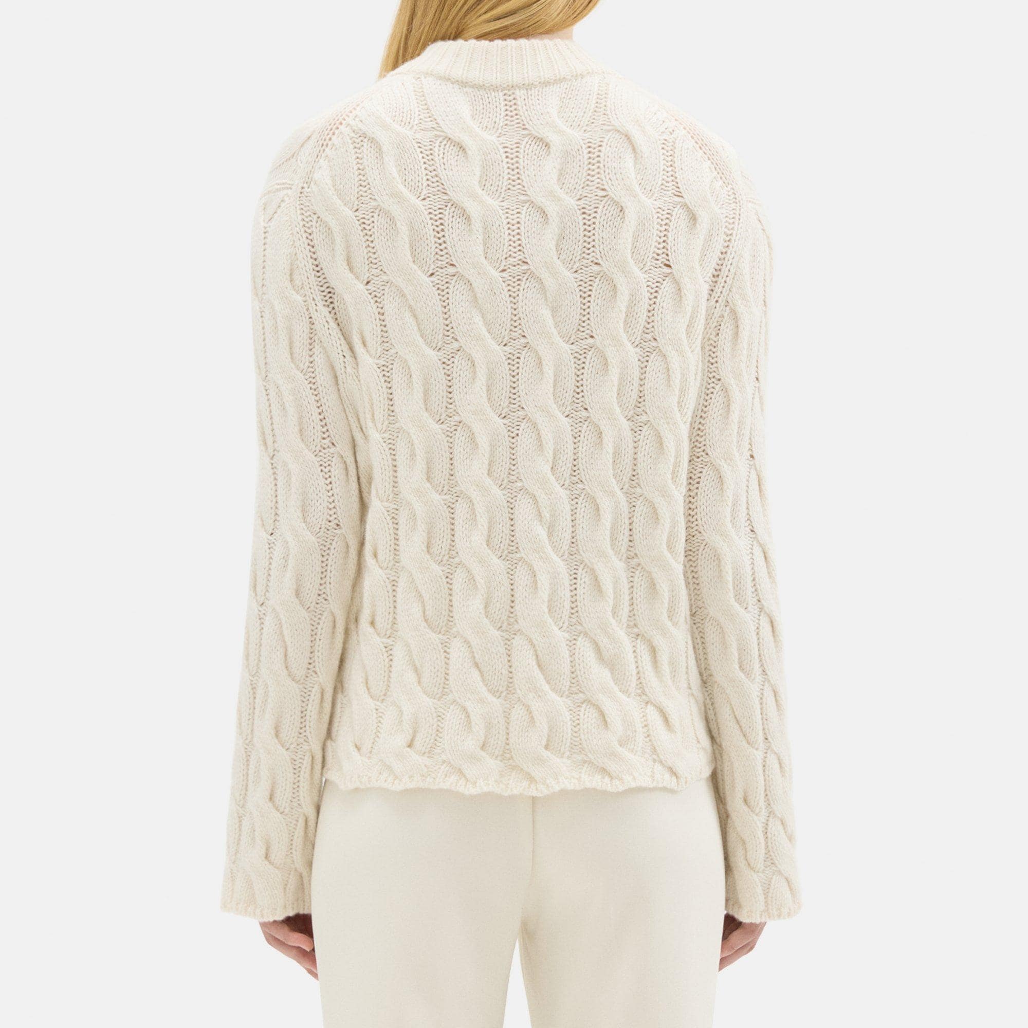 Felted Wool Cashmere Cable Knit Mock Neck Sweater Theory