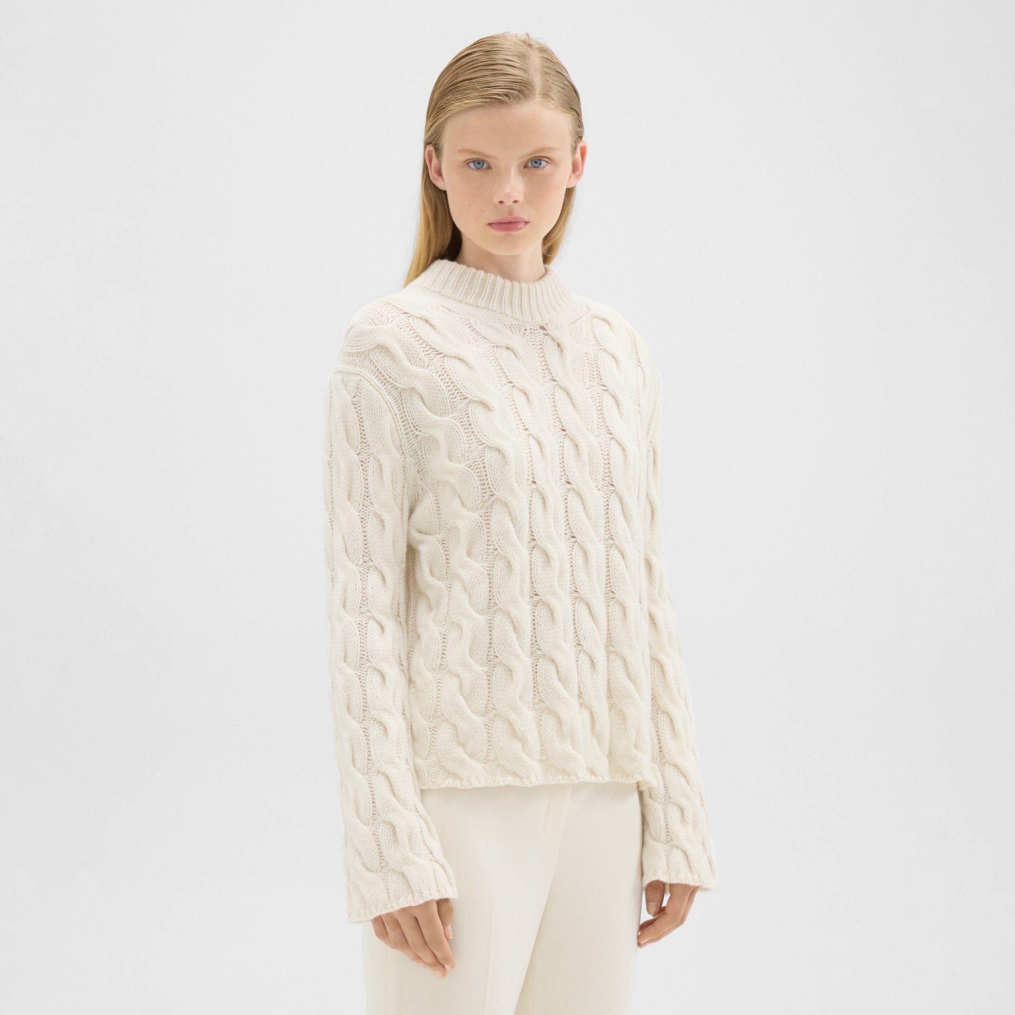 Cable Knit Mock Neck Sweater in Felted Wool-Cashmere