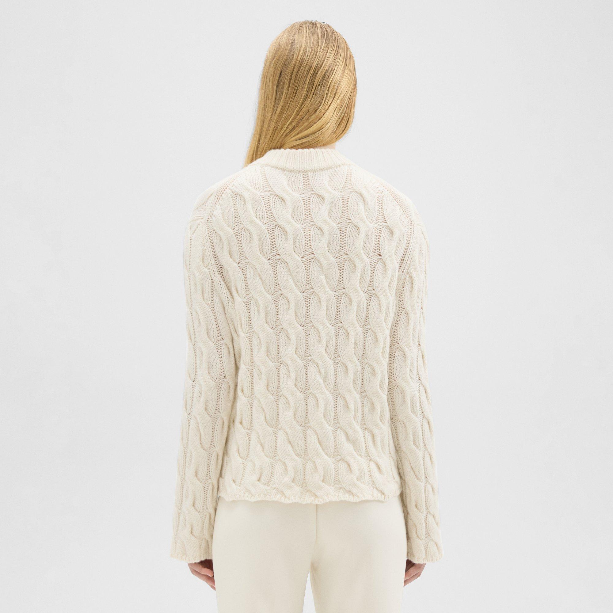 Cable Knit Mock Neck Sweater in Felted Wool-Cashmere