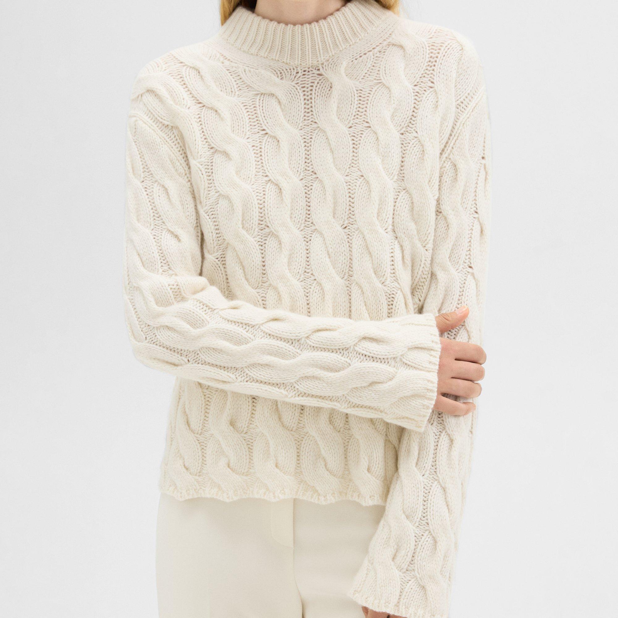 Cable Knit Mock Neck Sweater in Felted Wool-Cashmere