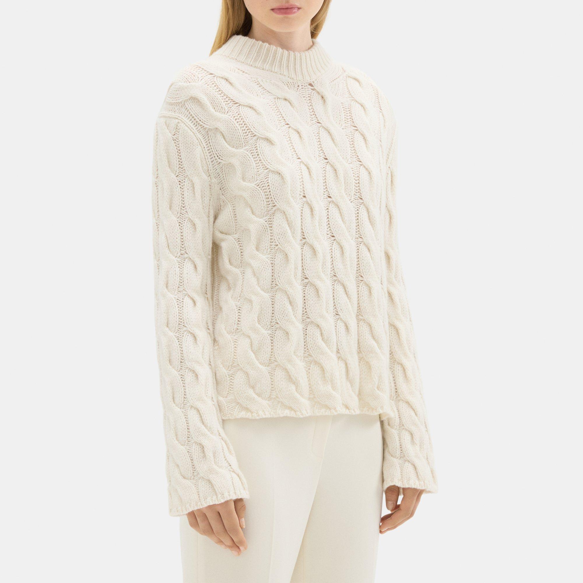 Pullover mit Zopfmuster und Kragen aus gefilzter Wolle und Kaschmir