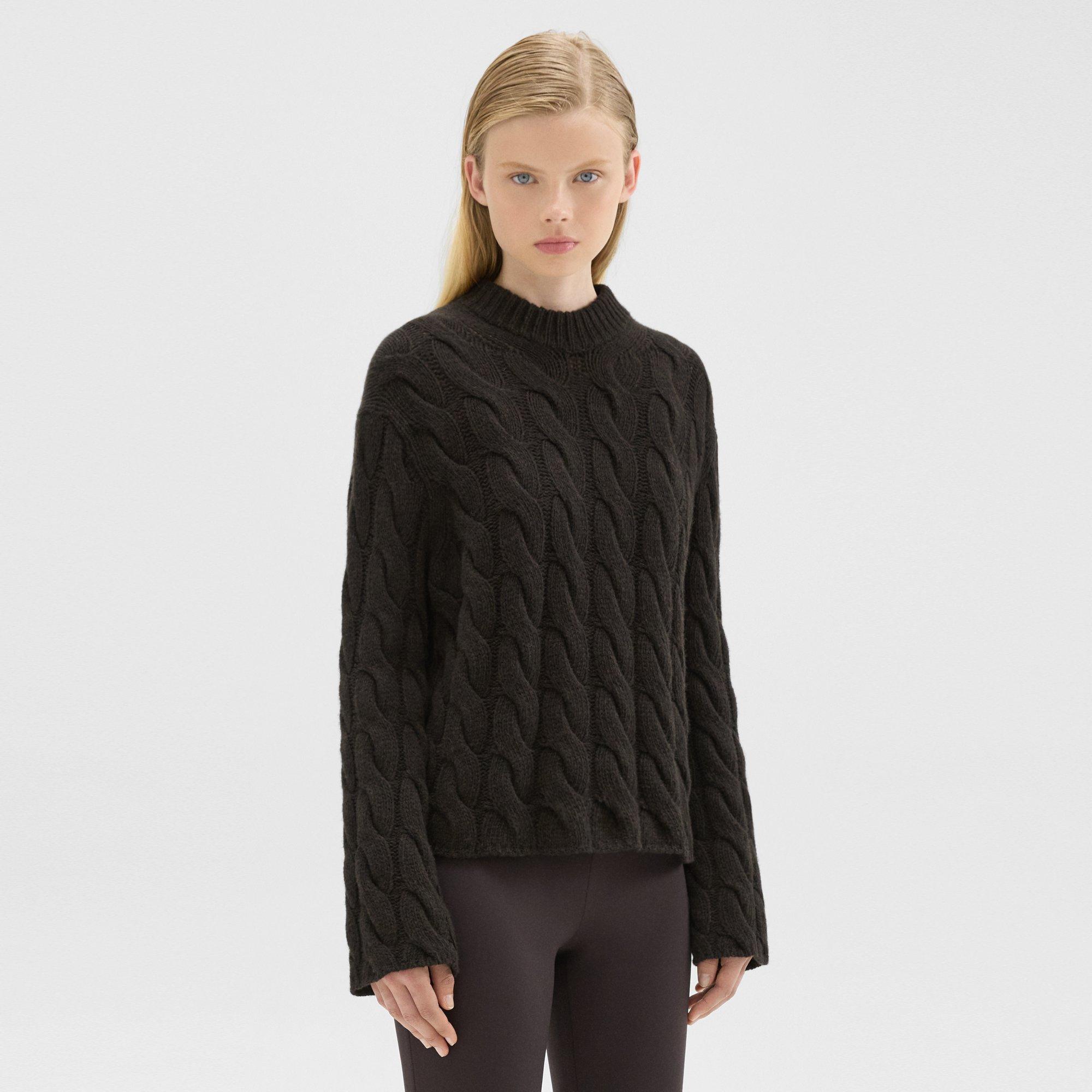 Cable Knit Mock Neck Sweater in Felted Wool-Cashmere