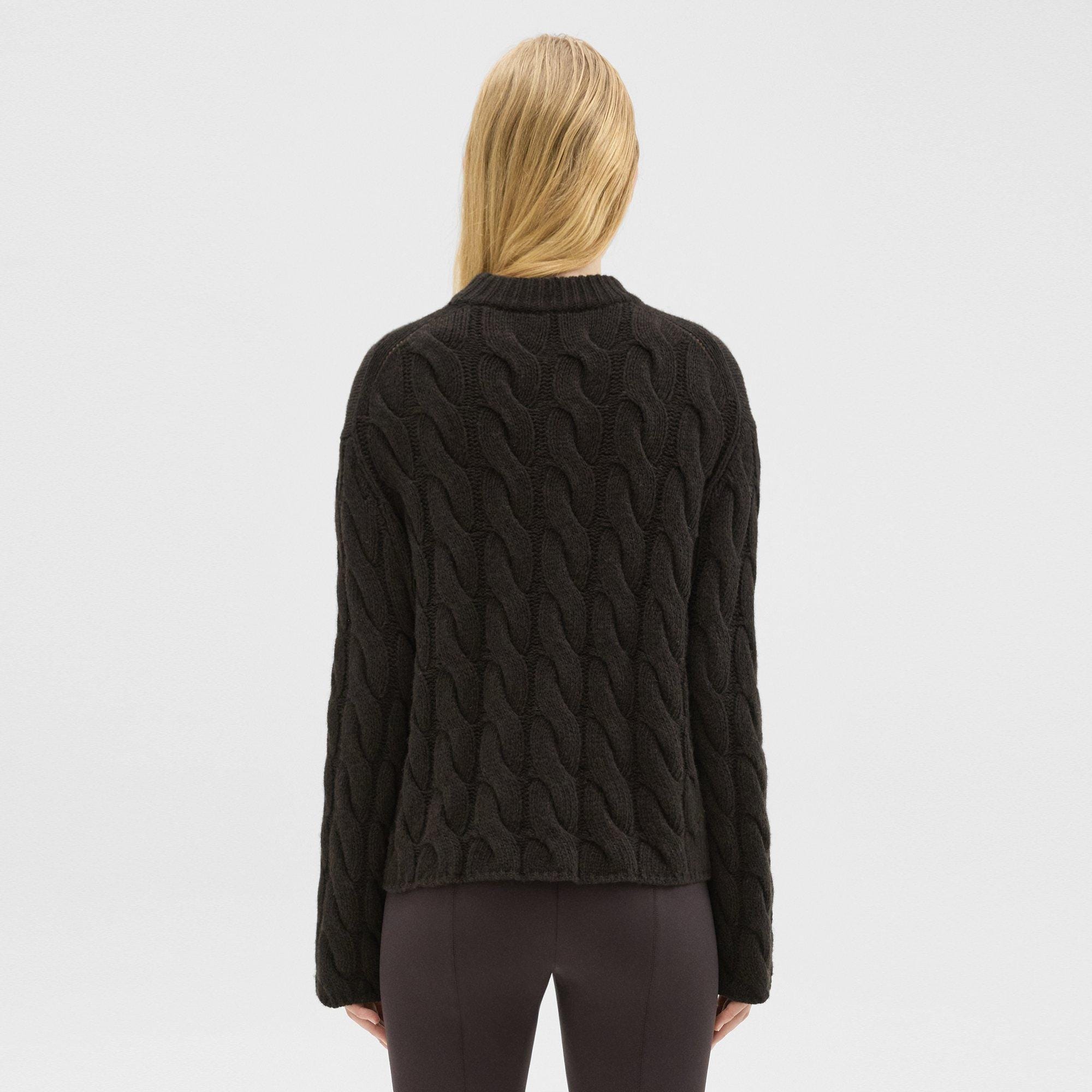 Cable Knit Mock Neck Sweater in Felted Wool-Cashmere