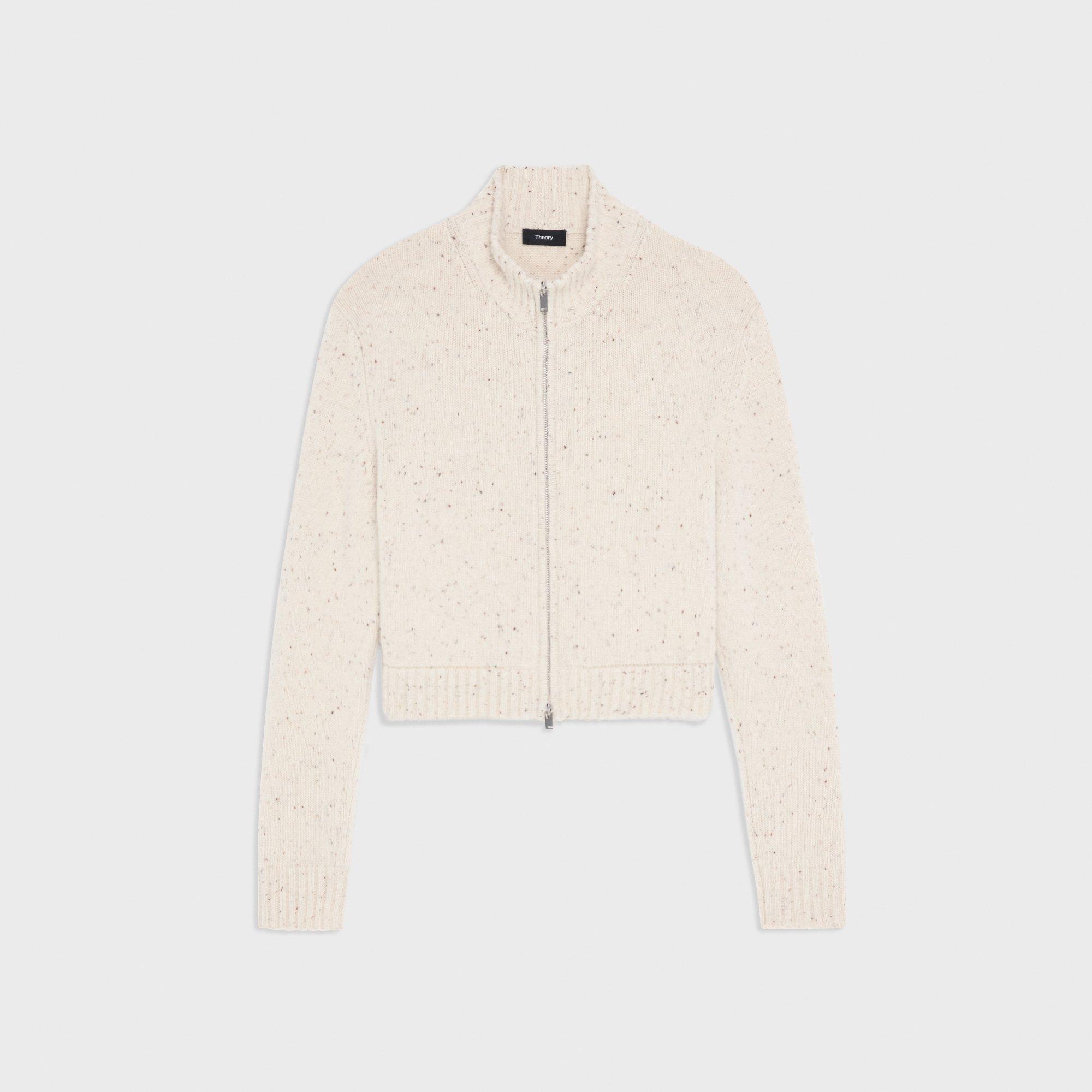 Mock Neck Zip-Up Cardigan in Donegal Wool-Cashmere