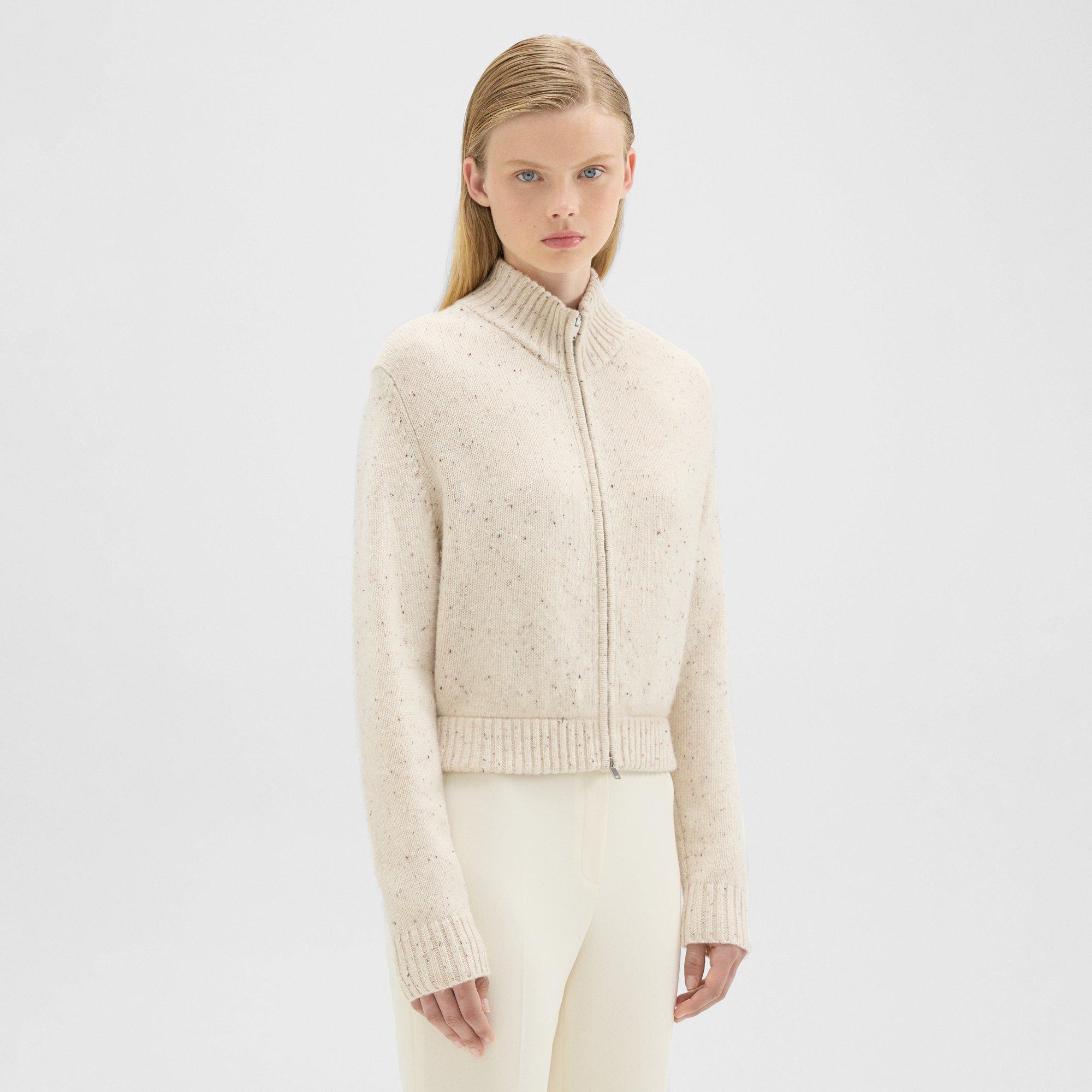 Mock Neck Zip-Up Cardigan in Donegal Wool-Cashmere