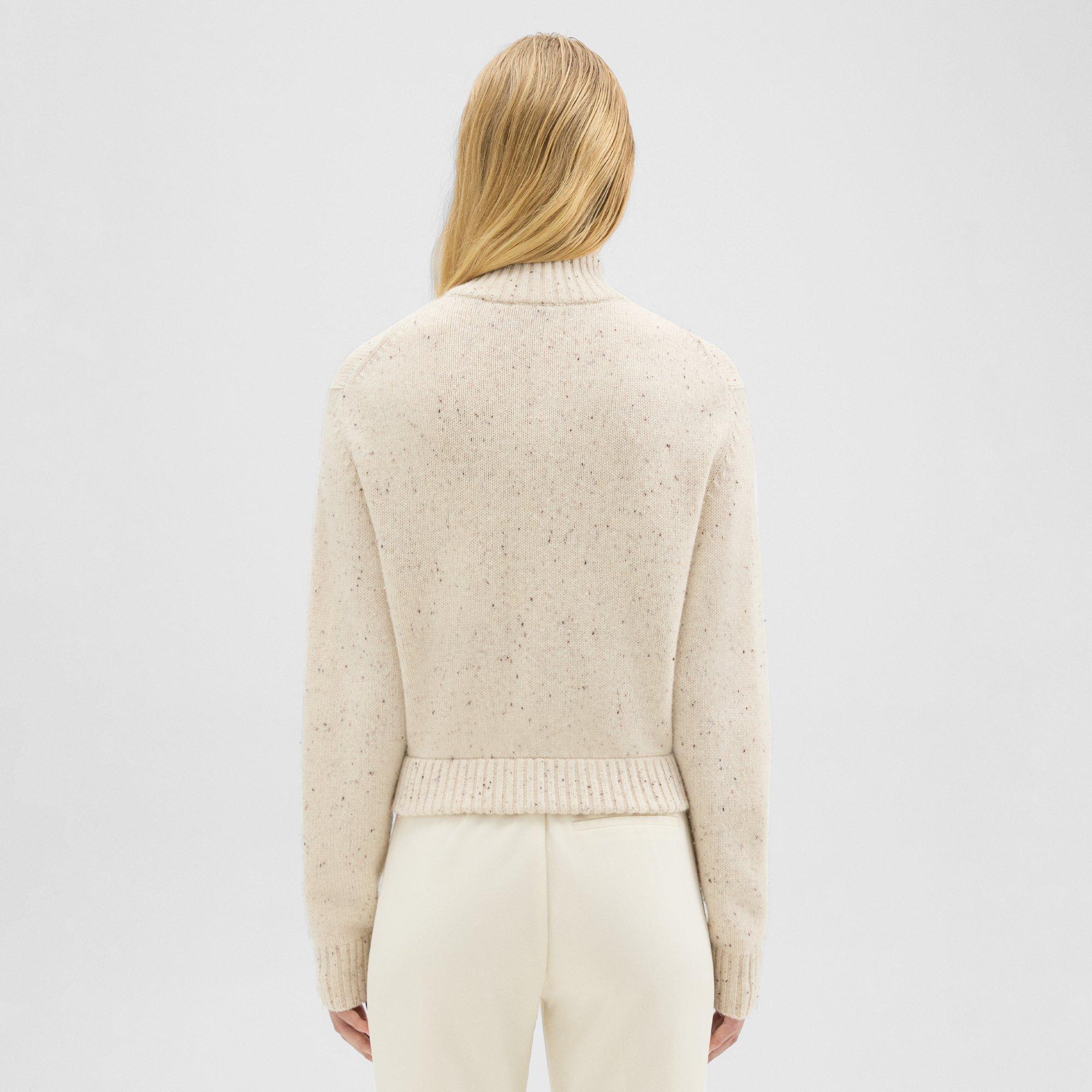 Mock Neck Zip-Up Cardigan in Donegal Wool-Cashmere