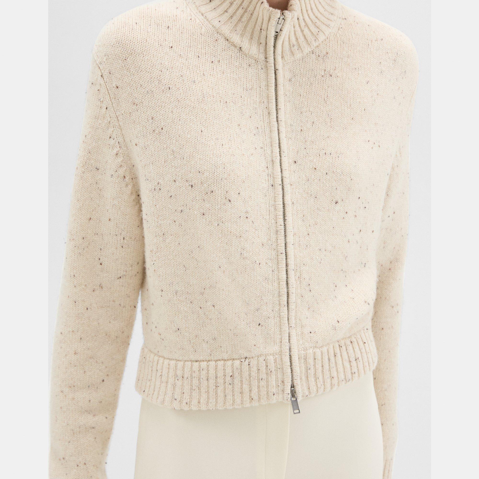 Mock Neck Zip-Up Cardigan in Donegal Wool-Cashmere